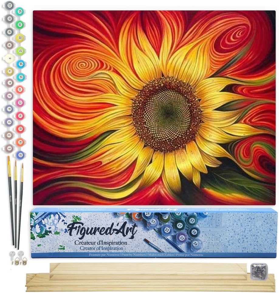 Malen Nach Zahlen Set mit Rahmen Künstlerische Sonnenblume, Künstlerische Sonnenblume 40x50cm Mit Keilrahmen (nicht gespannt)