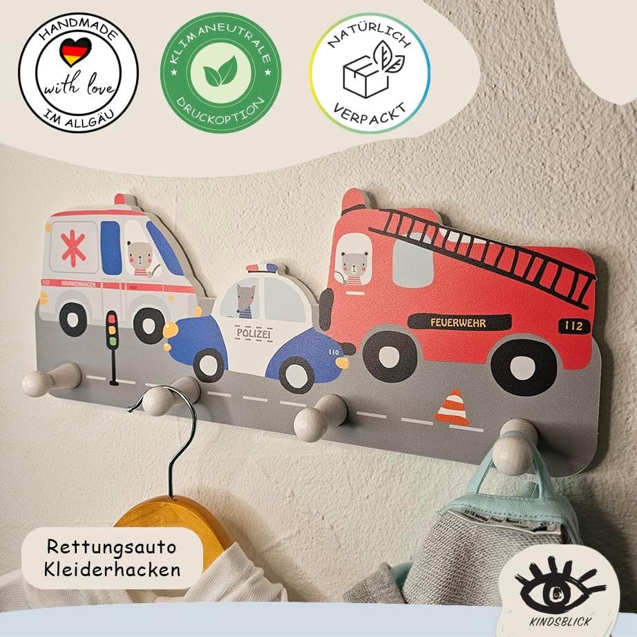 Kindergarderobe mit Rettungsautos, Rettungsautos Bunt
