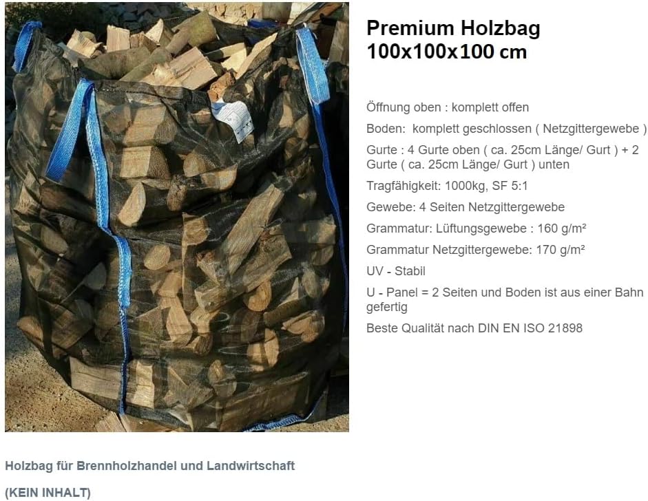 Holz Big Bag für Brennholz, 100 x 100 x 100 cm 4
