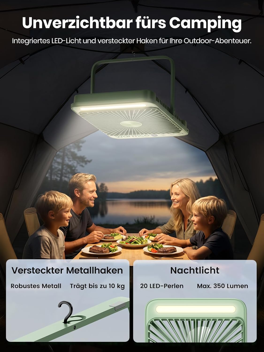 Camping-Ventilator, Grün 45W