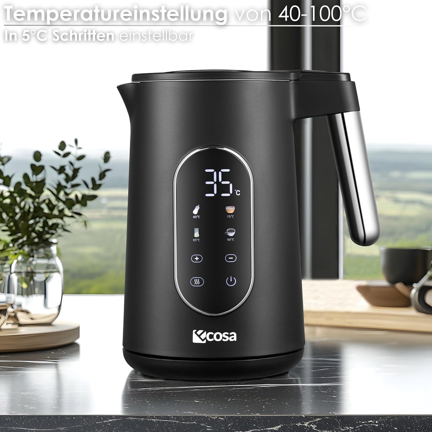 Wasserkocher mit Temperatureinstellung und Warmhaltefunktion