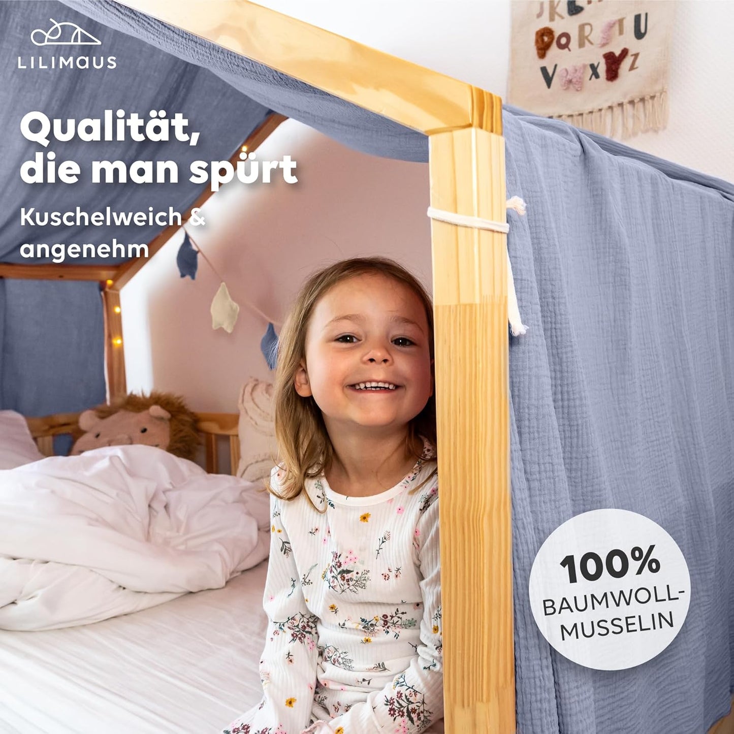 Hausbett-Betthimmel 135 x 360 cm, Blau 135 x 360cm ohne Goldapplikation