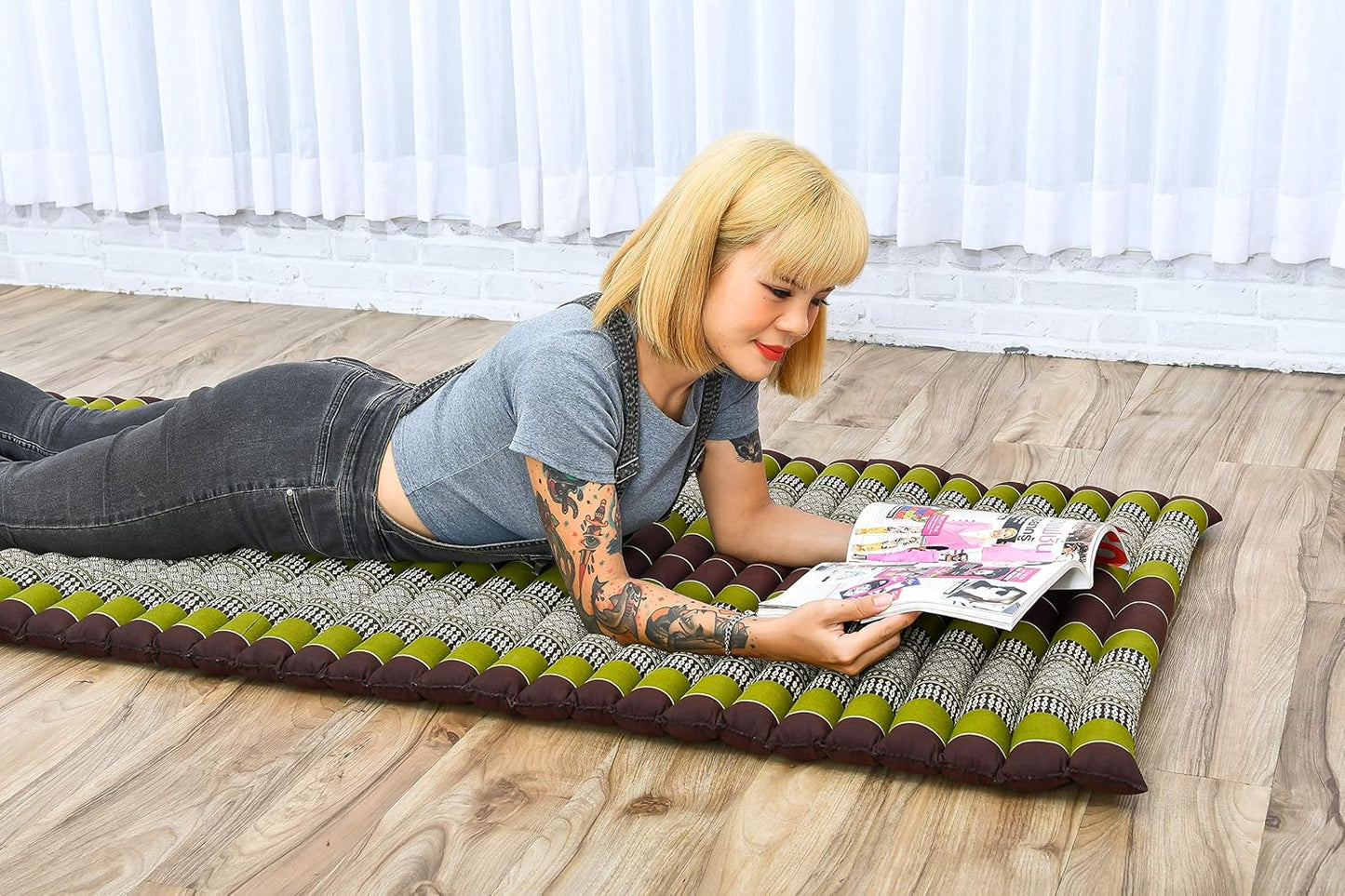 Faltbare Tatami Bodenmatratze, M: 190x70 cm / Sf20 - Braun, Grün