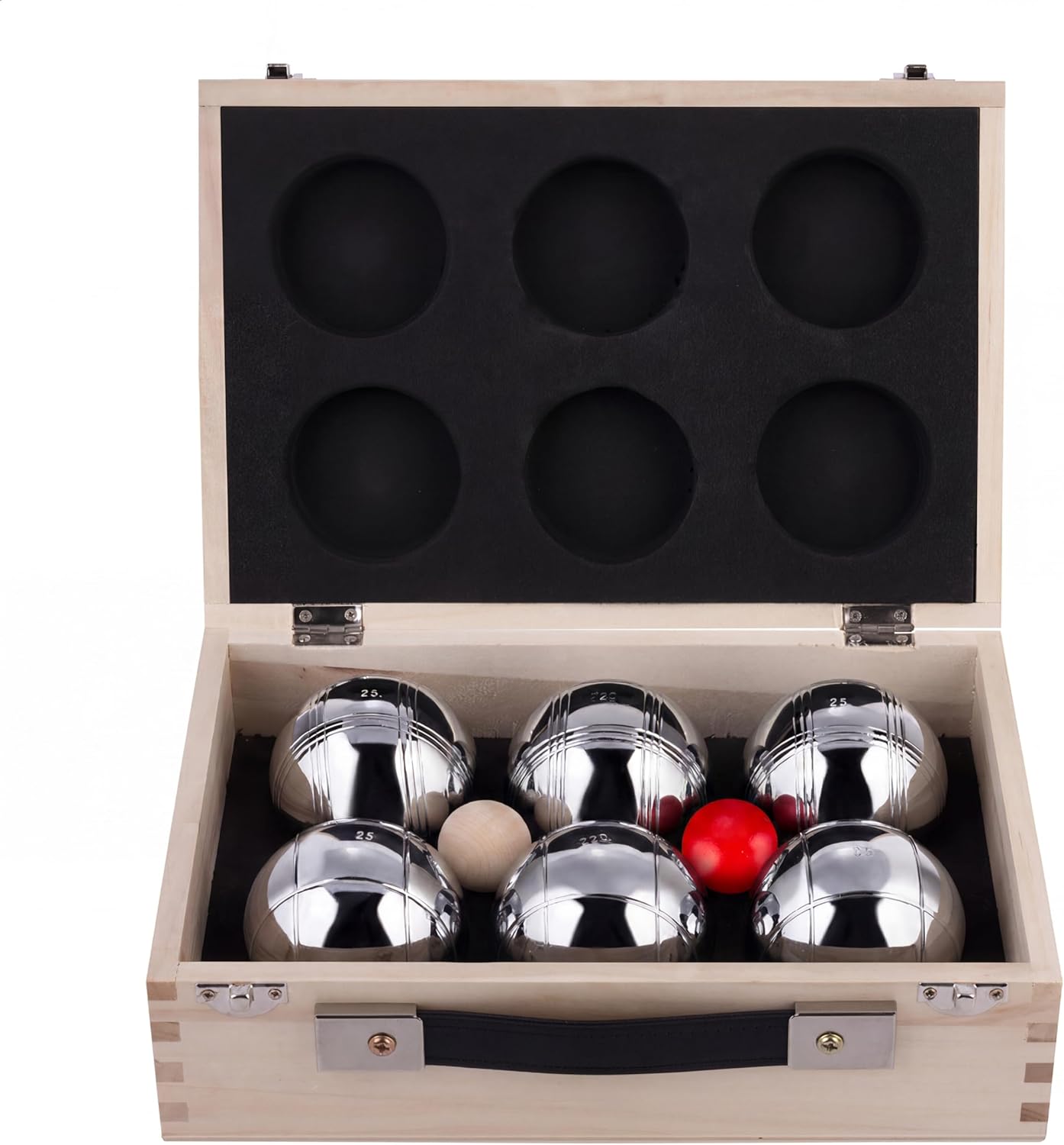 6 Kugeln in luxuriösem Holzkoffer