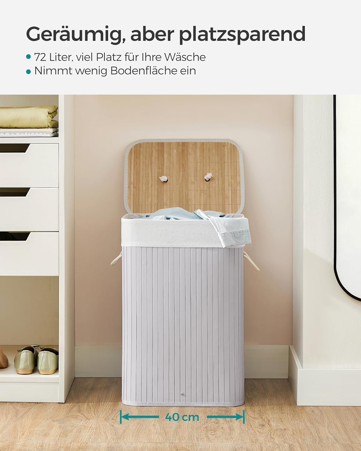 Faltbarer Wäschesammler mit Deckel, 72 L Grau