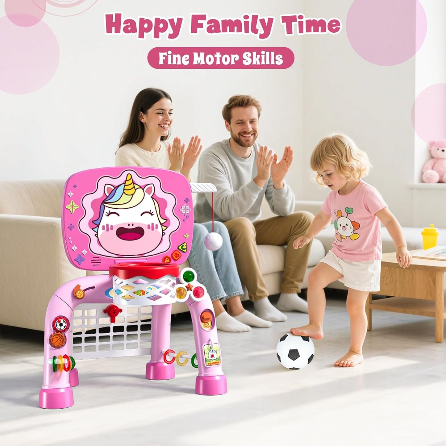 3-in-1 Kinder-Einhorn-Basketballkorb-Set mit Fussballtor, Einhorn