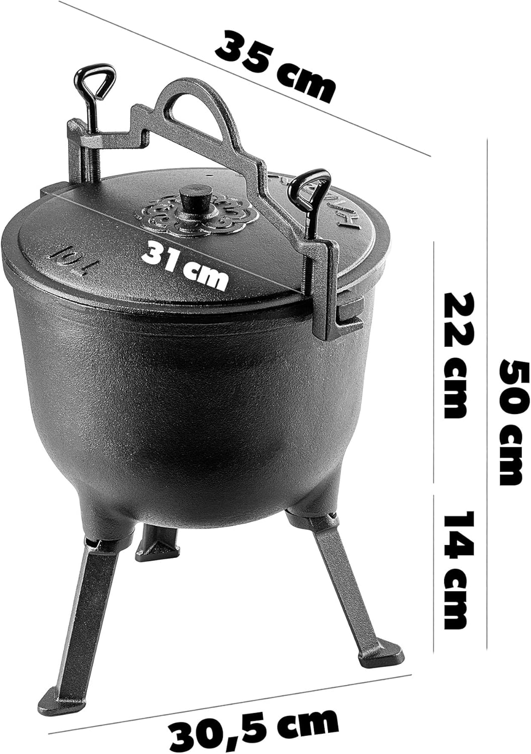 Jagdkessel Dutch Oven mit Deckel und Löffel, 10 L mit Löffel