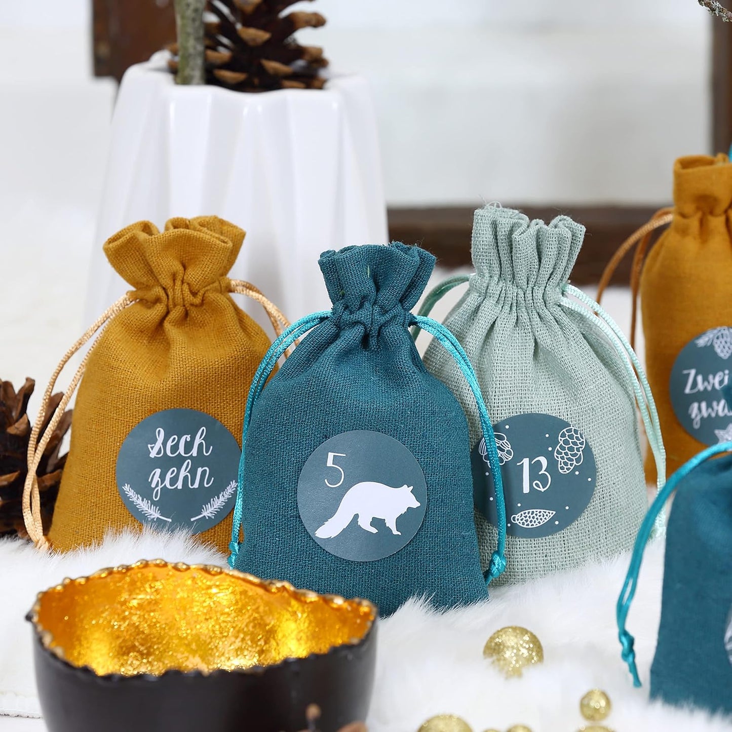 Adventskalender Stoffsäckchen zum Befüllen, Petrol