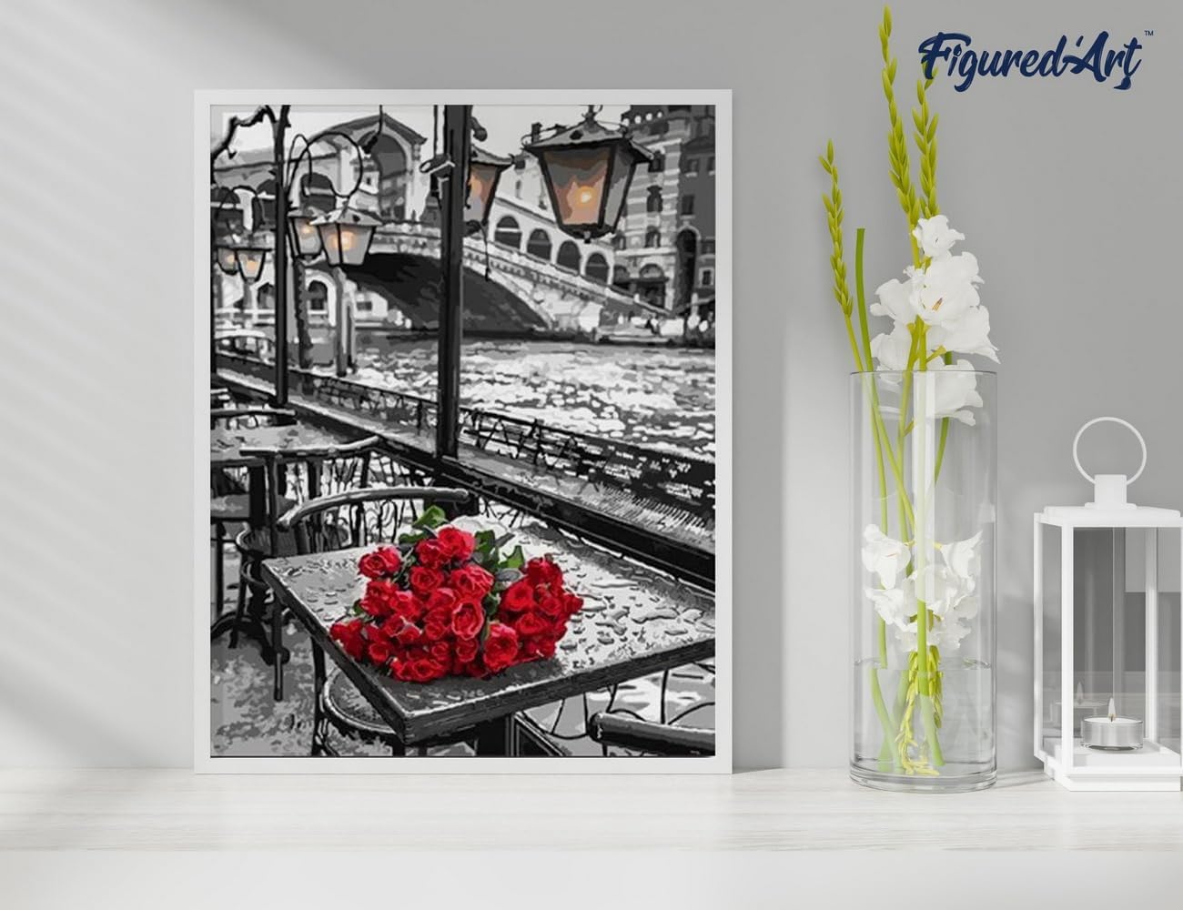 Malen nach Zahlen Set Terrasse und Blumenstrauss, Terrasse und Blumenstrauß 40x50cm Mit Keilrahmen (nicht gespannt)