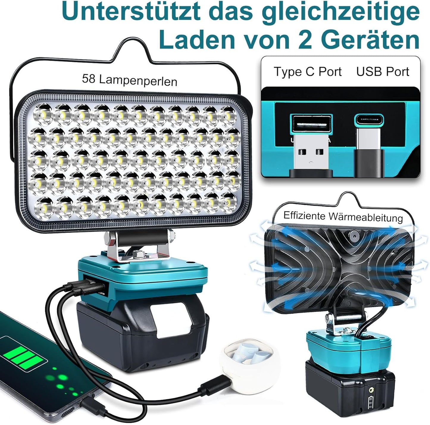 Baustellenlampe für 18V Makita, 176w für Makita