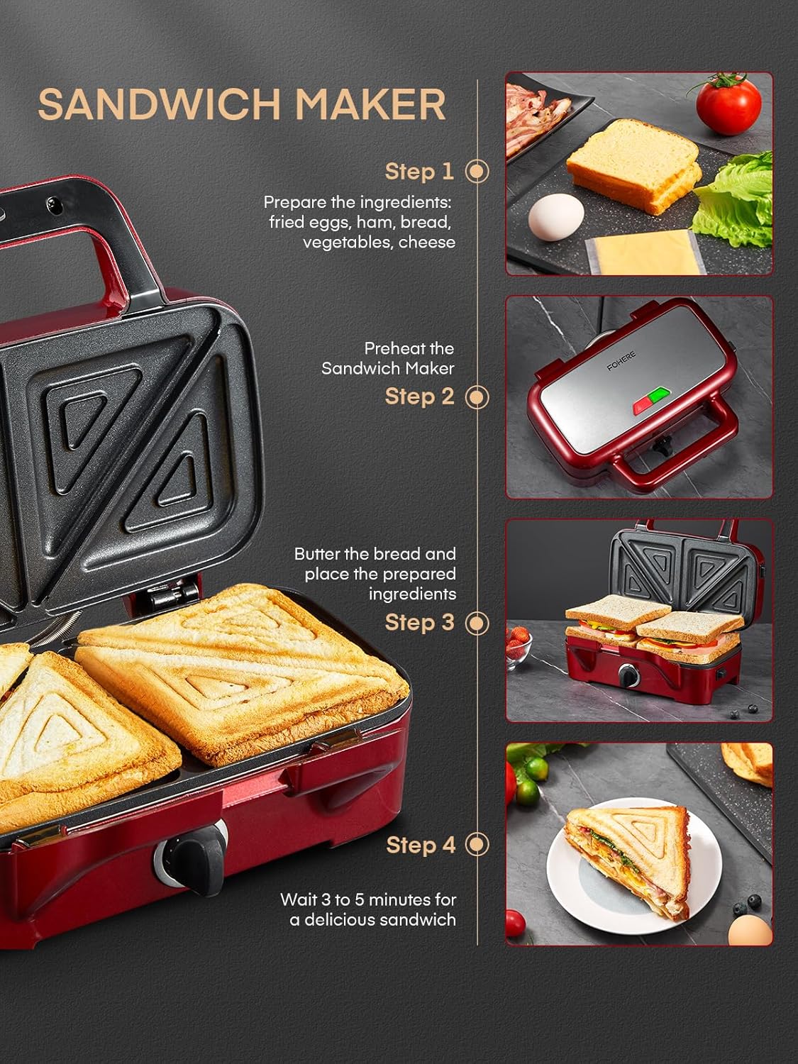3 in 1 Sandwichmaker, Rot