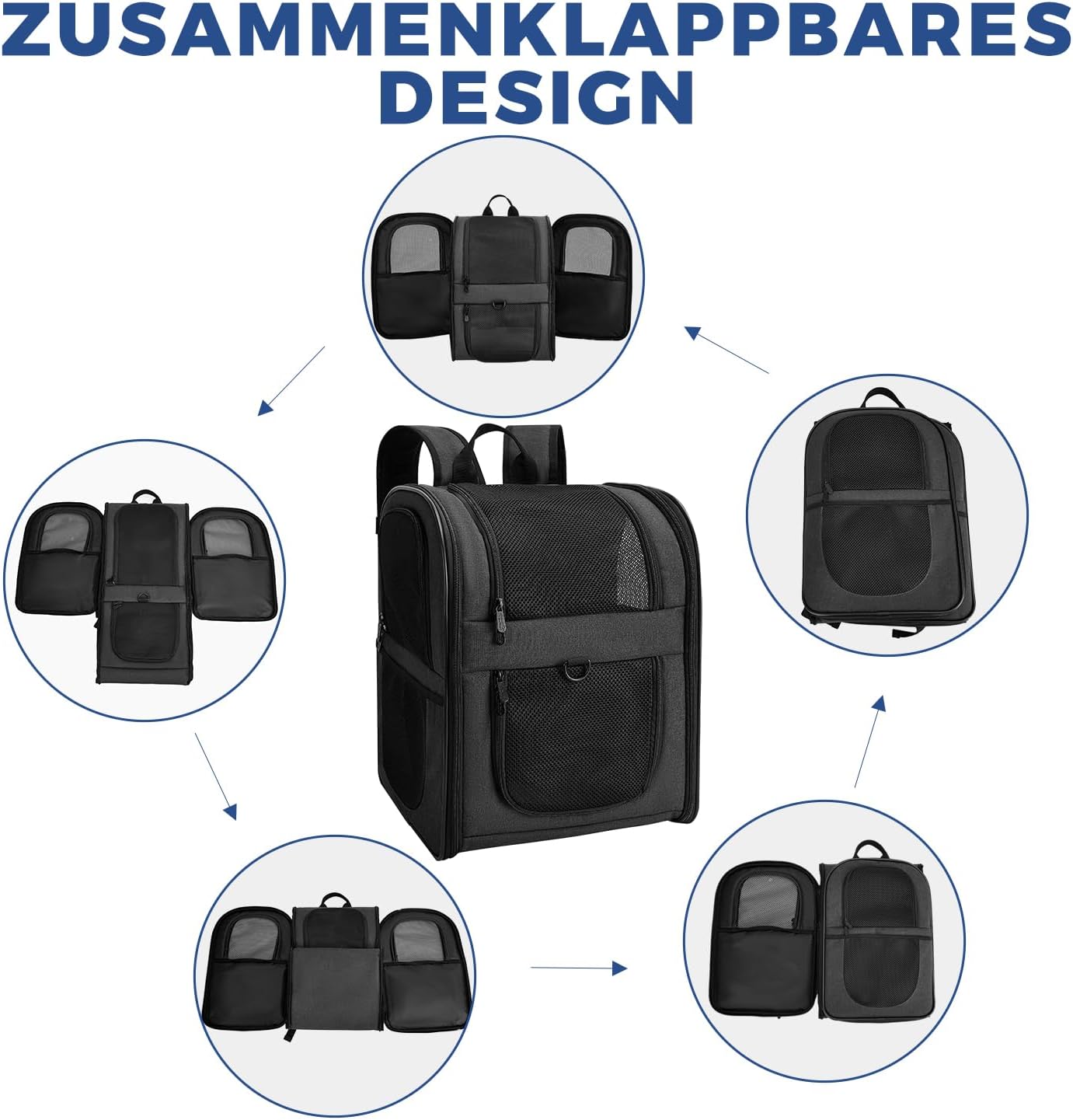 Falzbarer Haustier-Rucksack bis 12 kg, Schwarz-a