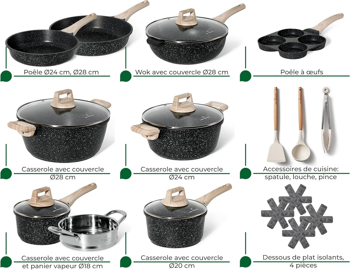 Induktionskochgeschirr-Set (21-teilig), 21 Pcs Black