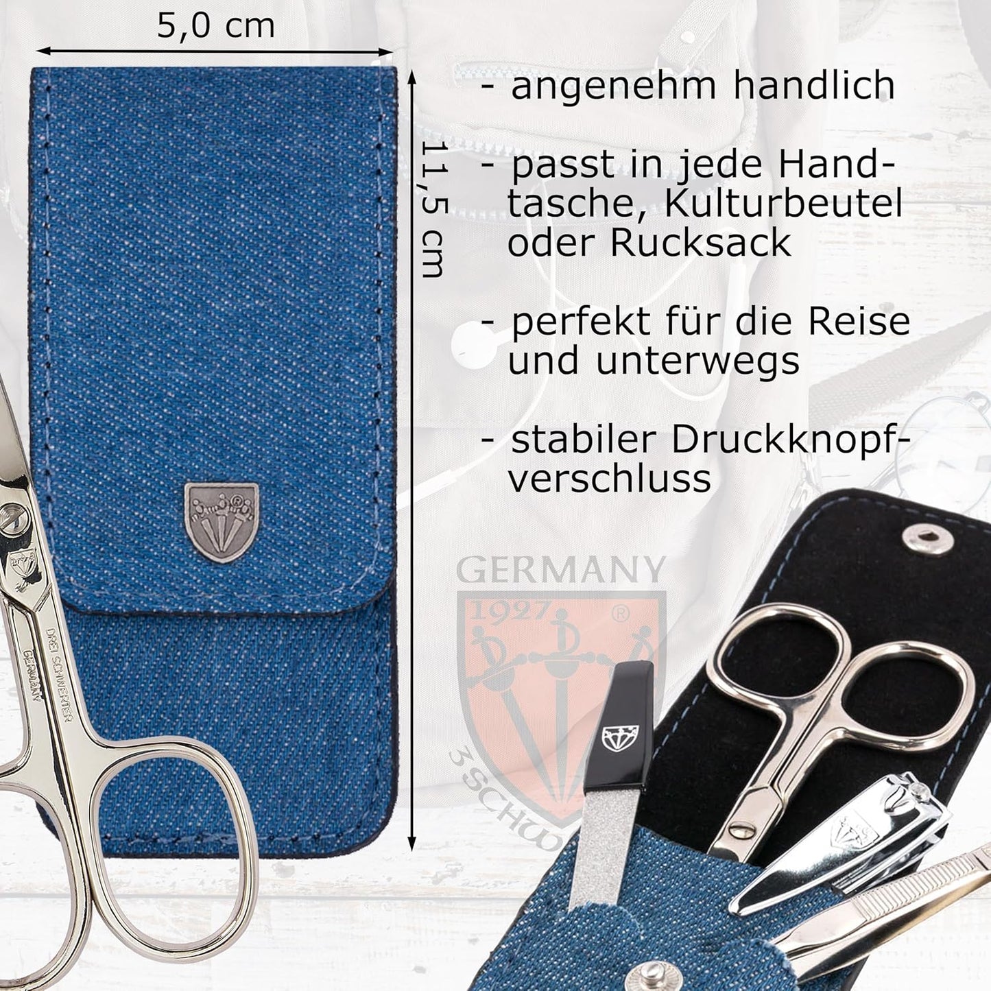 4-teiliges Nagelpflegeset Capri, BLAU / TEXTIL-JEANS
