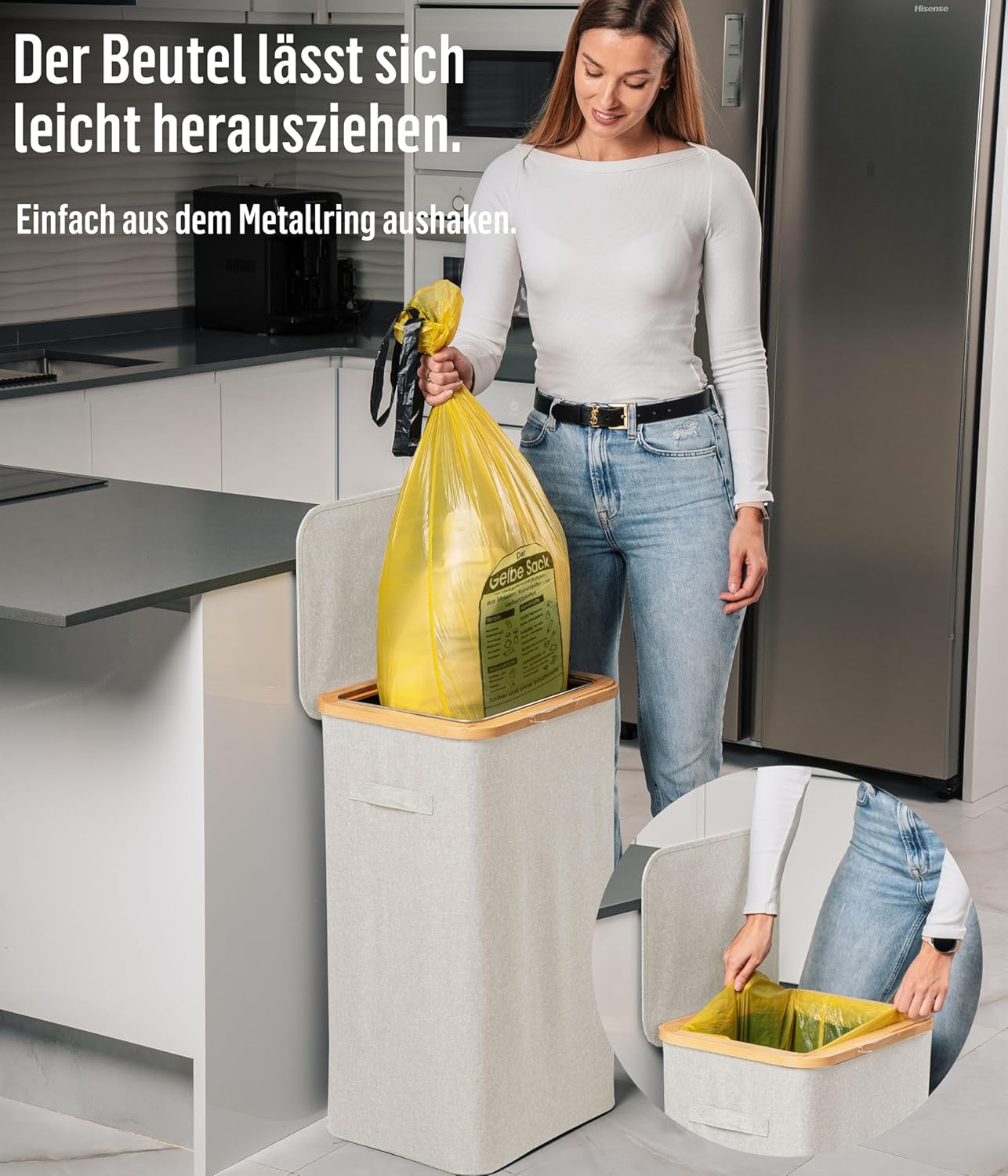 Müllsackständer mit Bambusrahmen, 90L - Beige