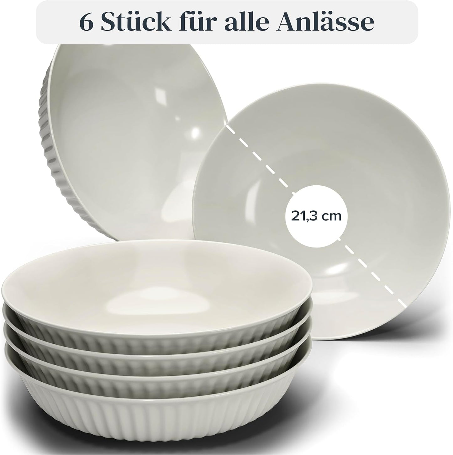 6er Suppenteller-Set, Tiefe Teller (6x) Beige