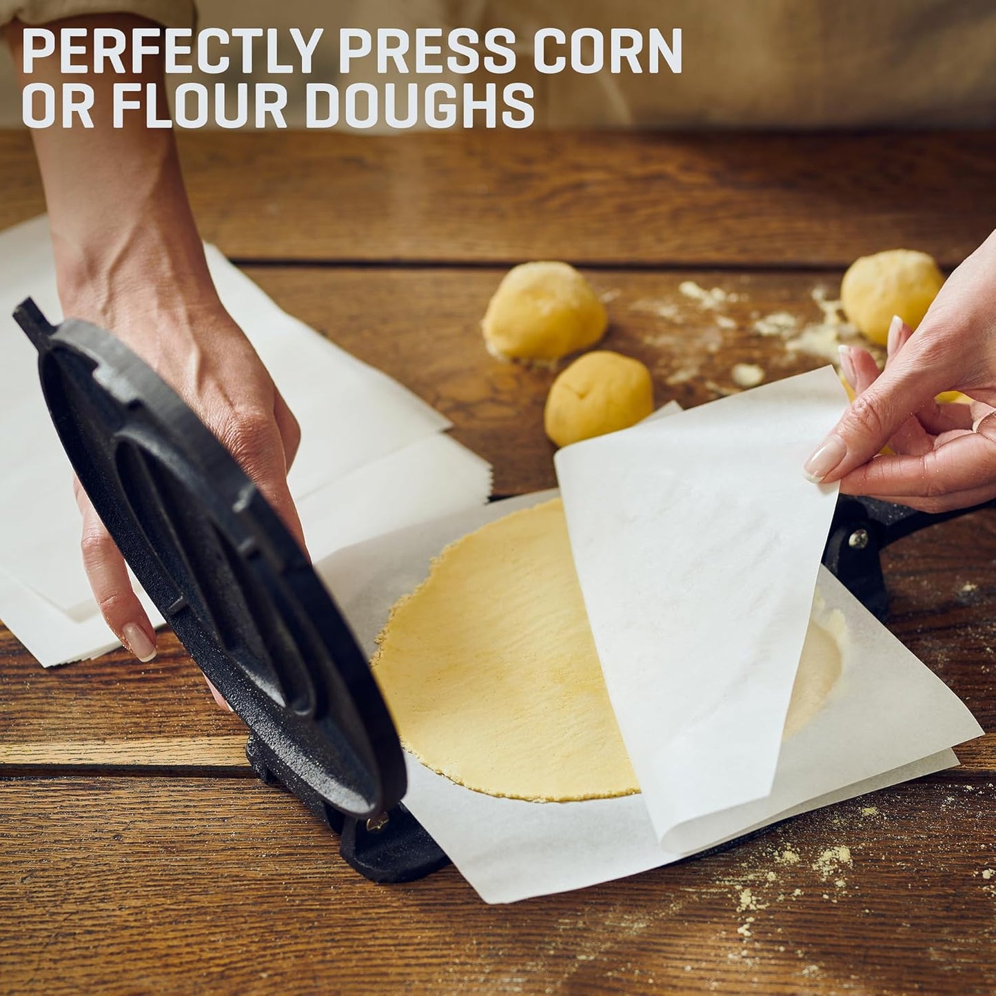 Tortilla-Presse mit Wärmer & Pergamentpapier, 8 Inch with Tortilla Warmer