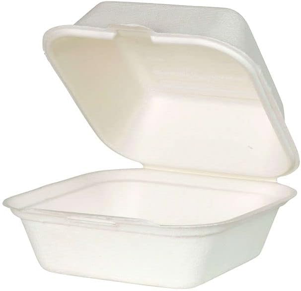 Hamburger-Boxen, kompostierbar mit Scharnierdeckel, 14.3 x 15 x 8.2 cm (50 Stück)