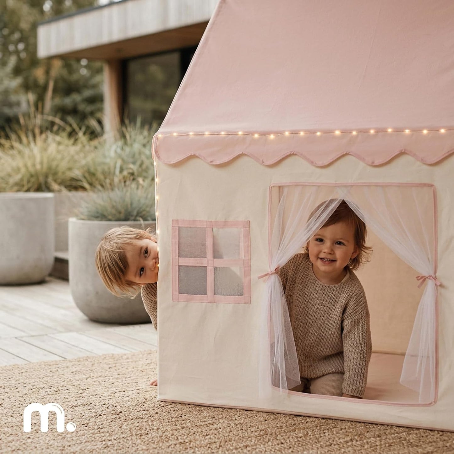 Spielzelt MAM251 Tipi House mit LED-Beleuchtung und Fenstern, Pink, Beige/Pink, Beige Abenteuer 95 × 125 × 130 cm