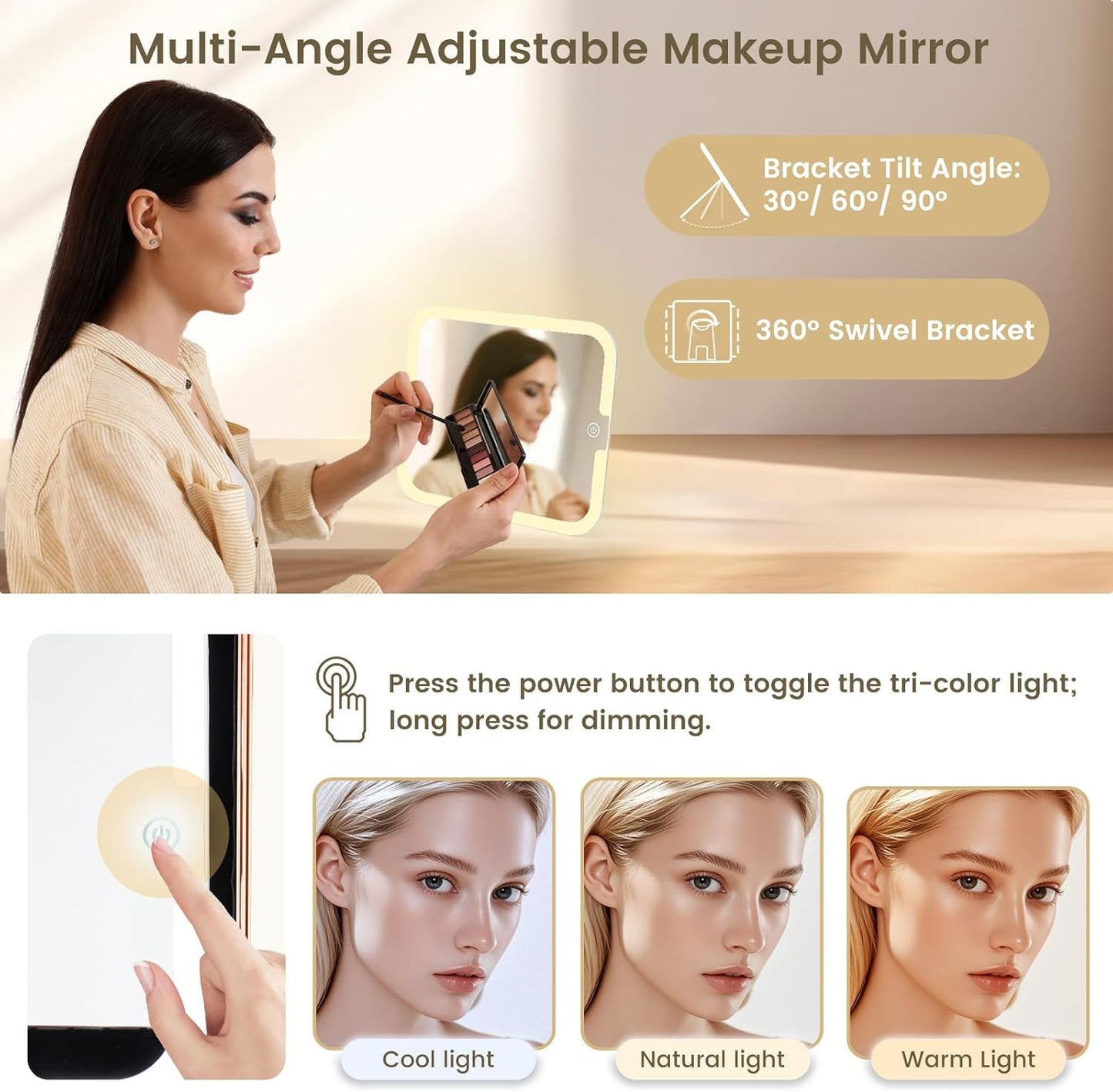 Make-up-Koffer mit beleuchtetem Magnetspiegel, Rosegold