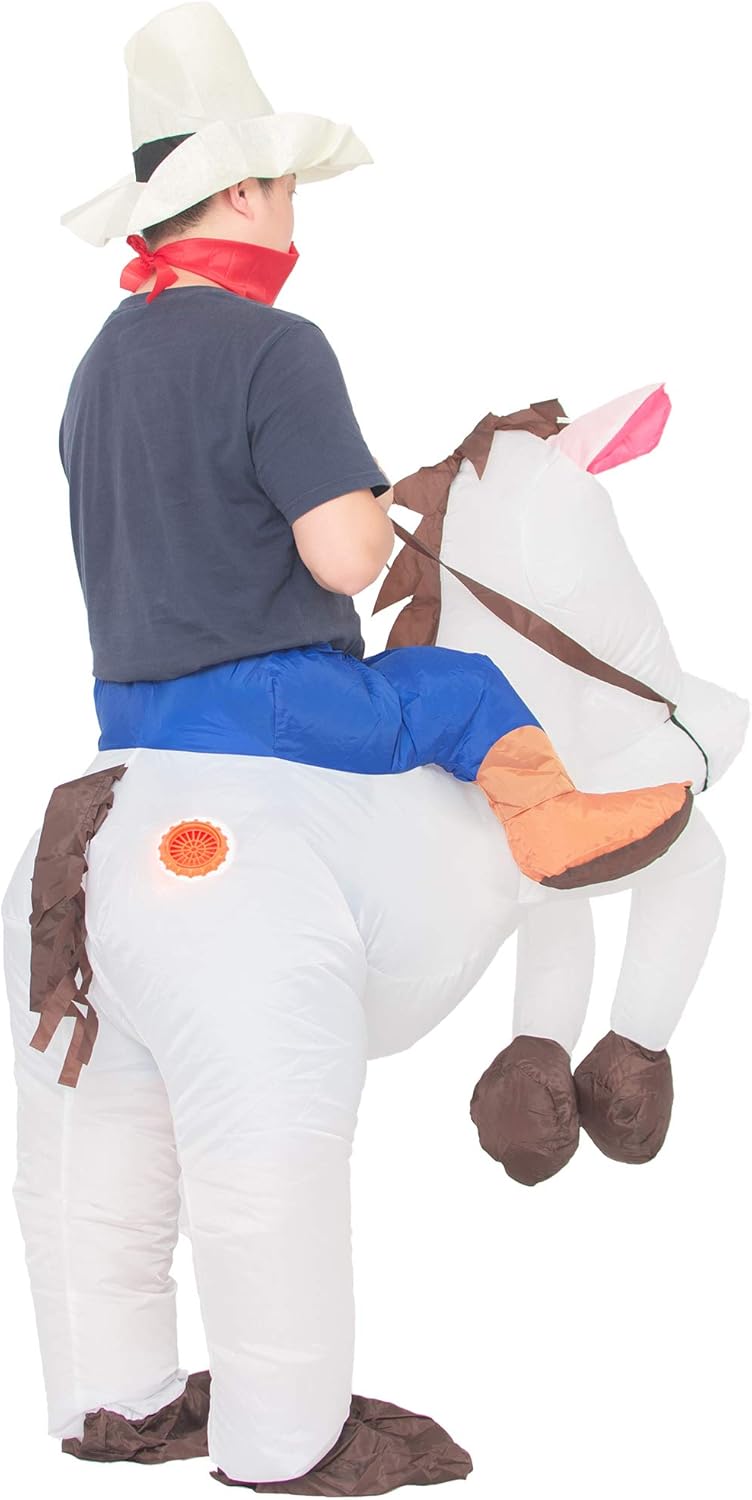Aufblasbares Cowboy-Reiter-Kostüm, Weiß