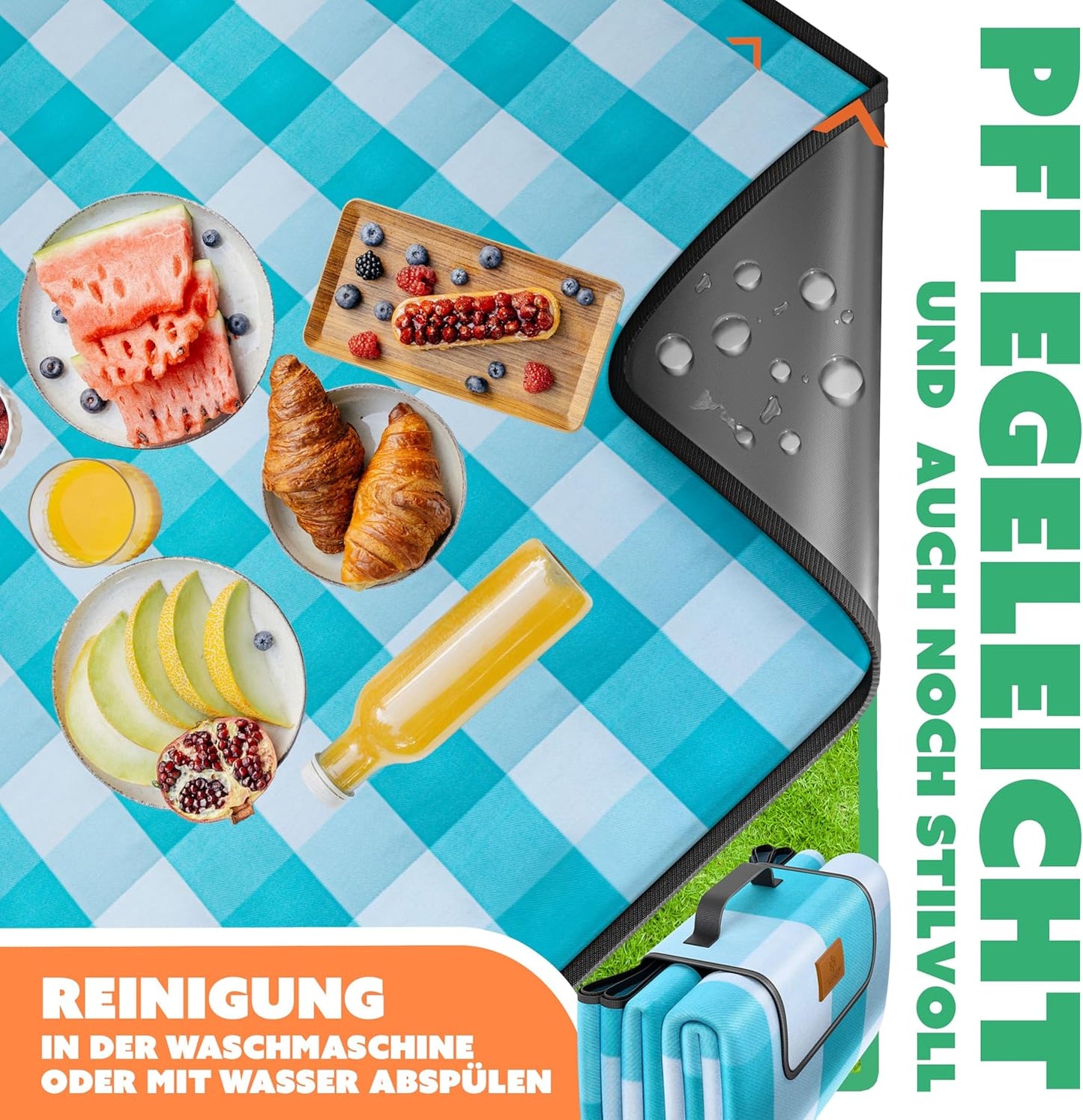 Picknickdecke, 200 x 200 cm (Quadratisch) Blau / Türkis
