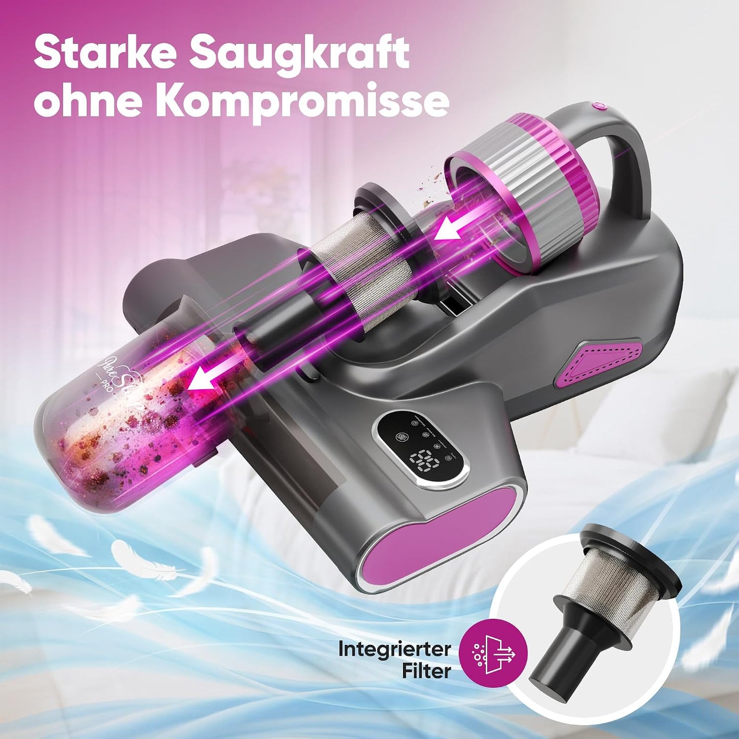 3-in-1 Milbensauger mit UV-Licht & HEPA Filter, Grauxl