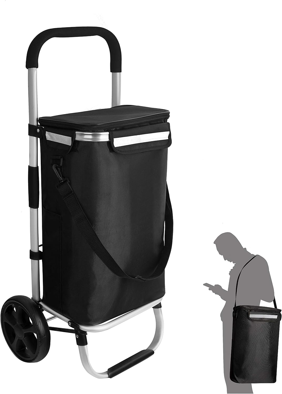 Klappbarer Einkaufstrolley mit Kühlfach, Schwarz Standard-bereifung