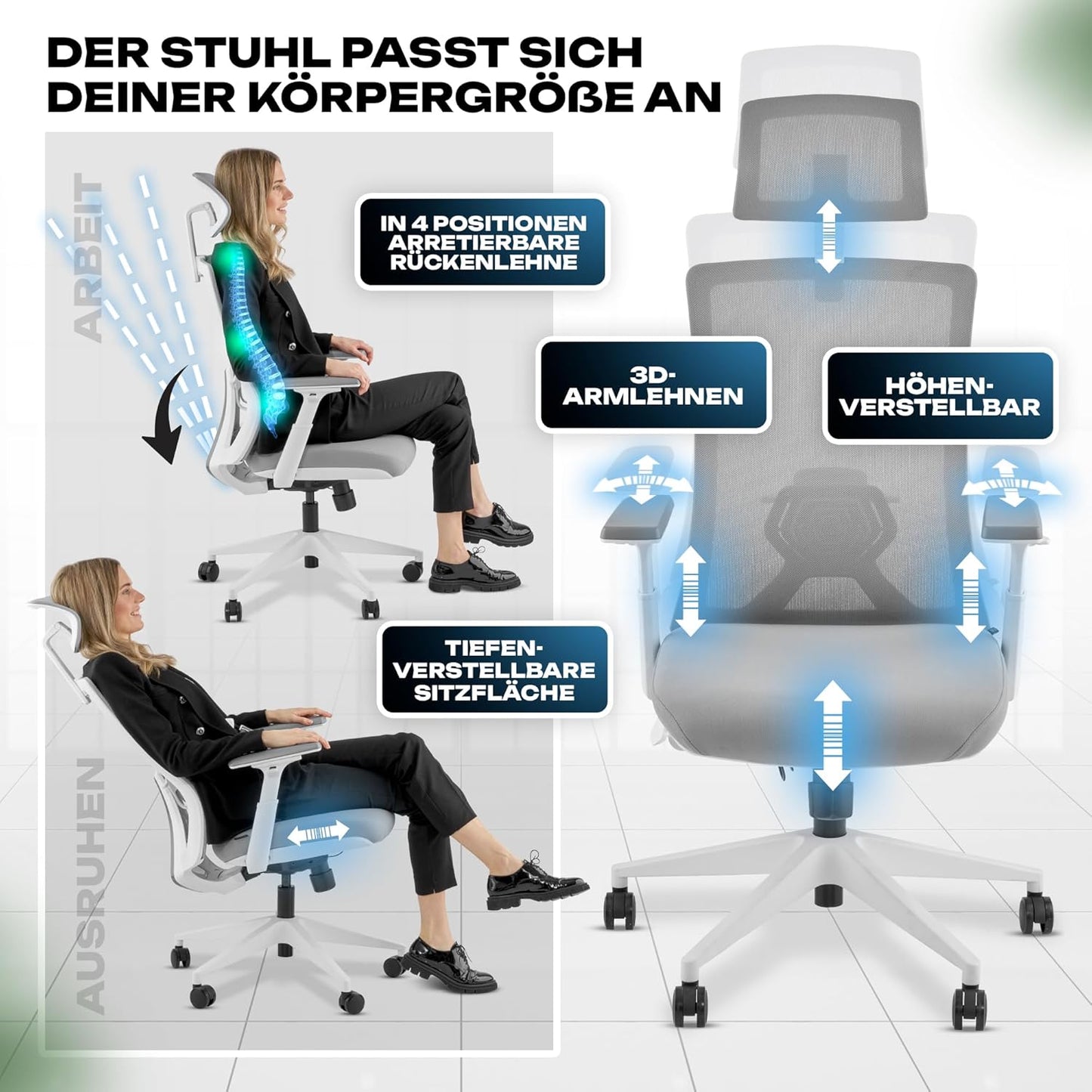 Ergonomischer Bürostuhl M3 Pro, Grau M3 Pro