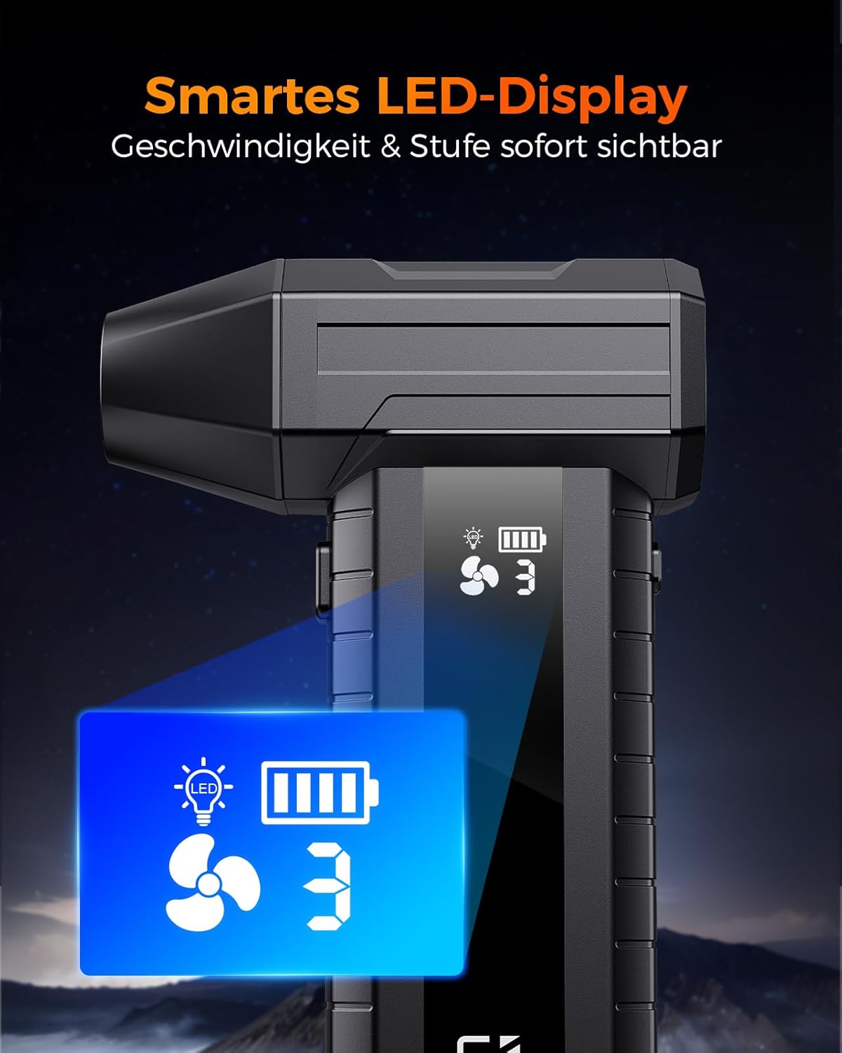 Elektrischer Air Duster W20B mit LED & Smart-Display, Schwarz