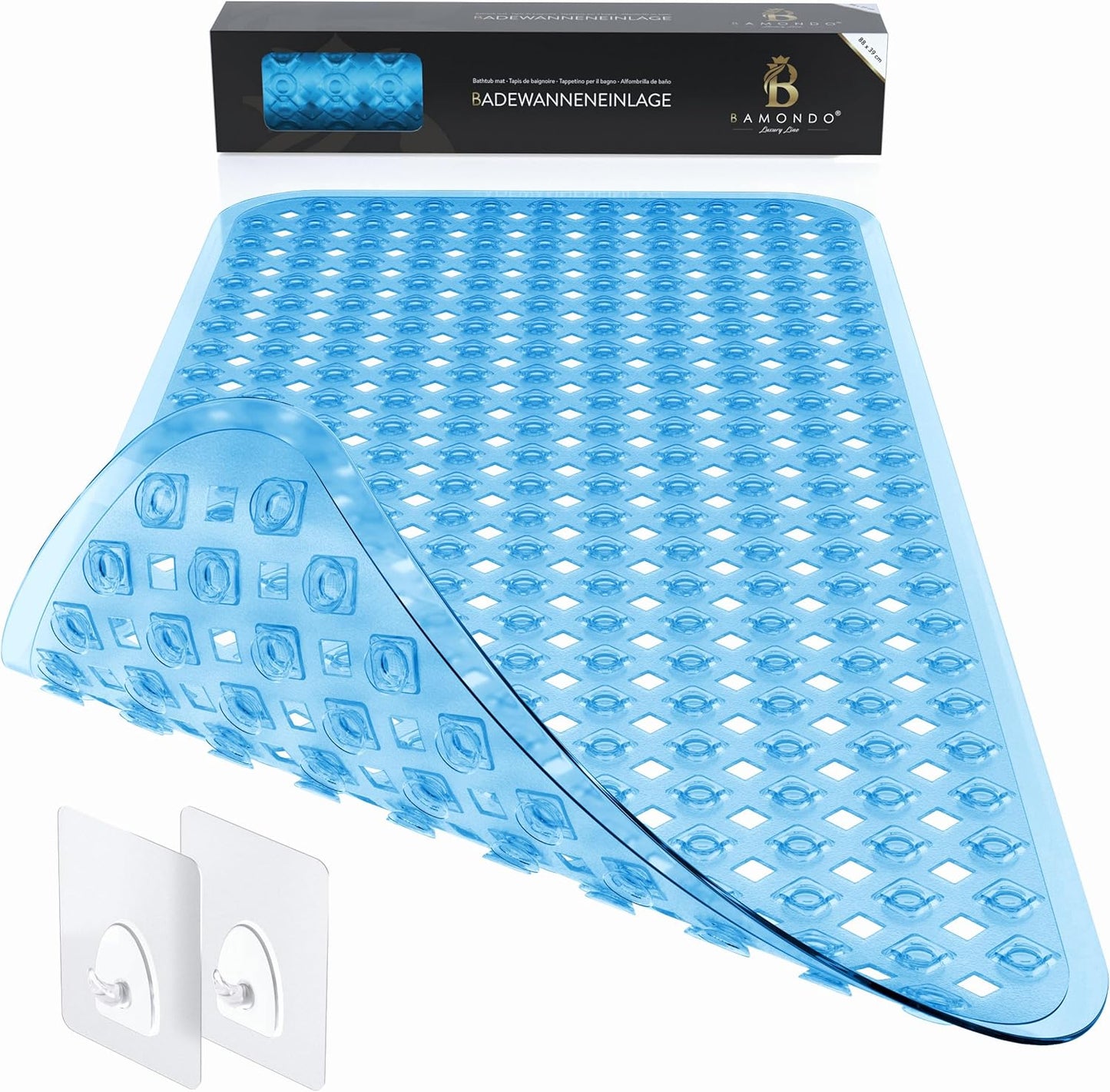 Rutschfeste Badewannenmatte, 88 x 39 cm (Rechteckig) Blau Transparent