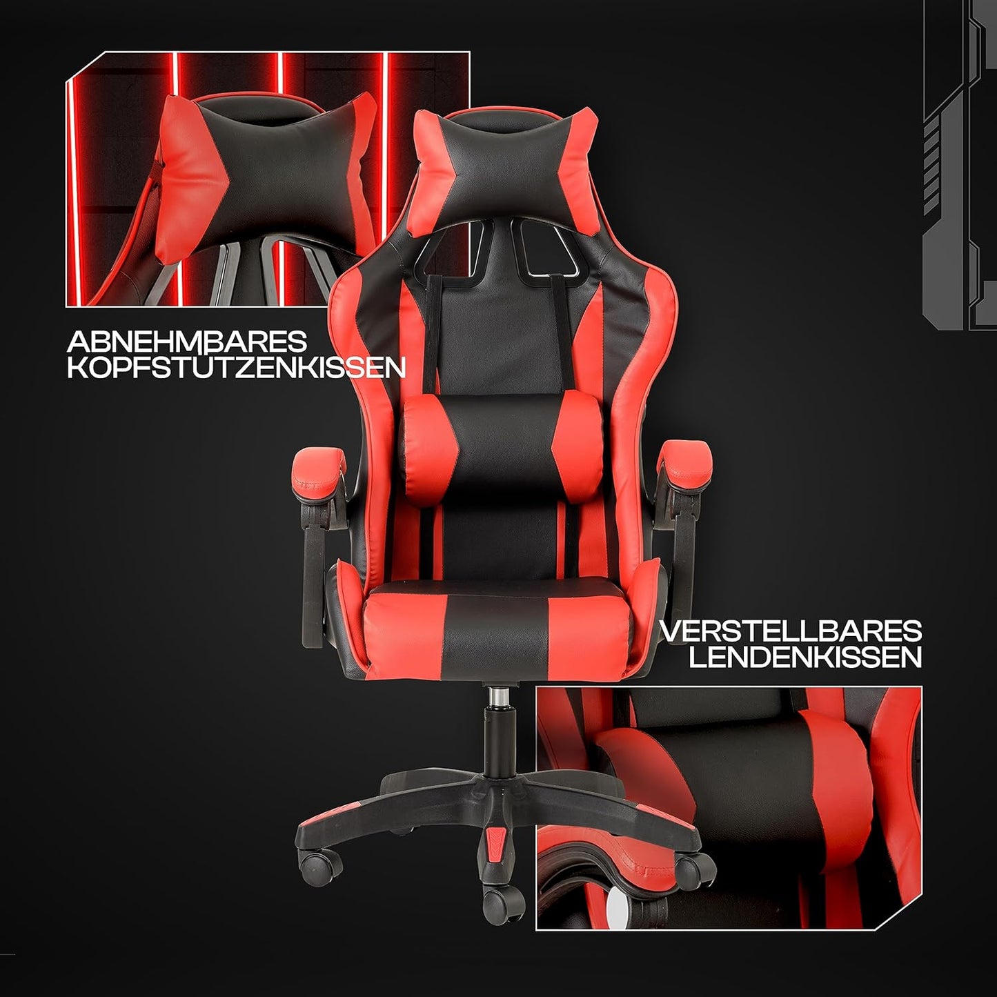 Ergonomischer Gaming-Stuhl HNR551 mit verstellbarer Rückenlehne, Rot