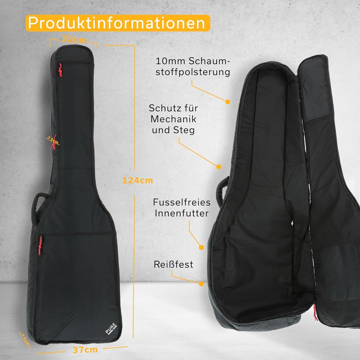 Gitarrentasche für E-Bass mit Rucksackgurten, 10mm Polsterung
