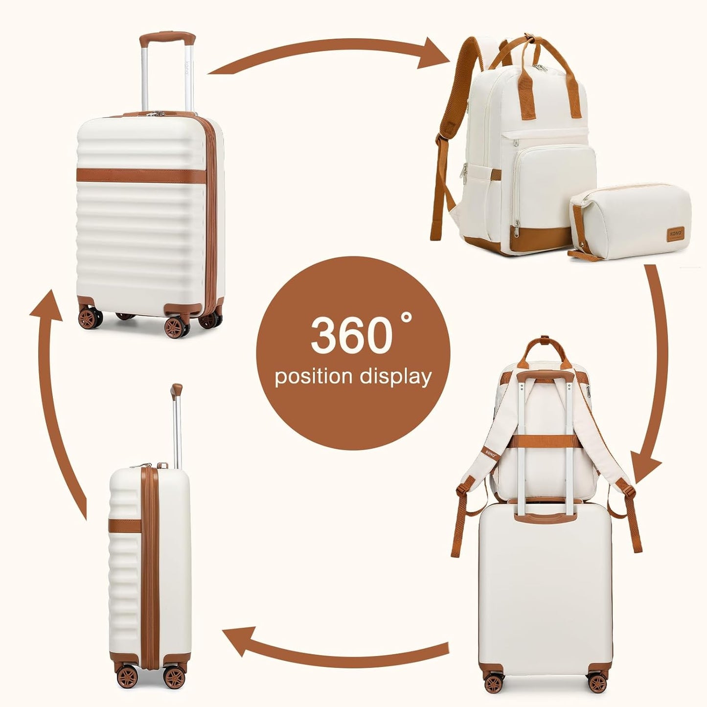3-teiliges Handgepäck-Set, Creme/Braun
