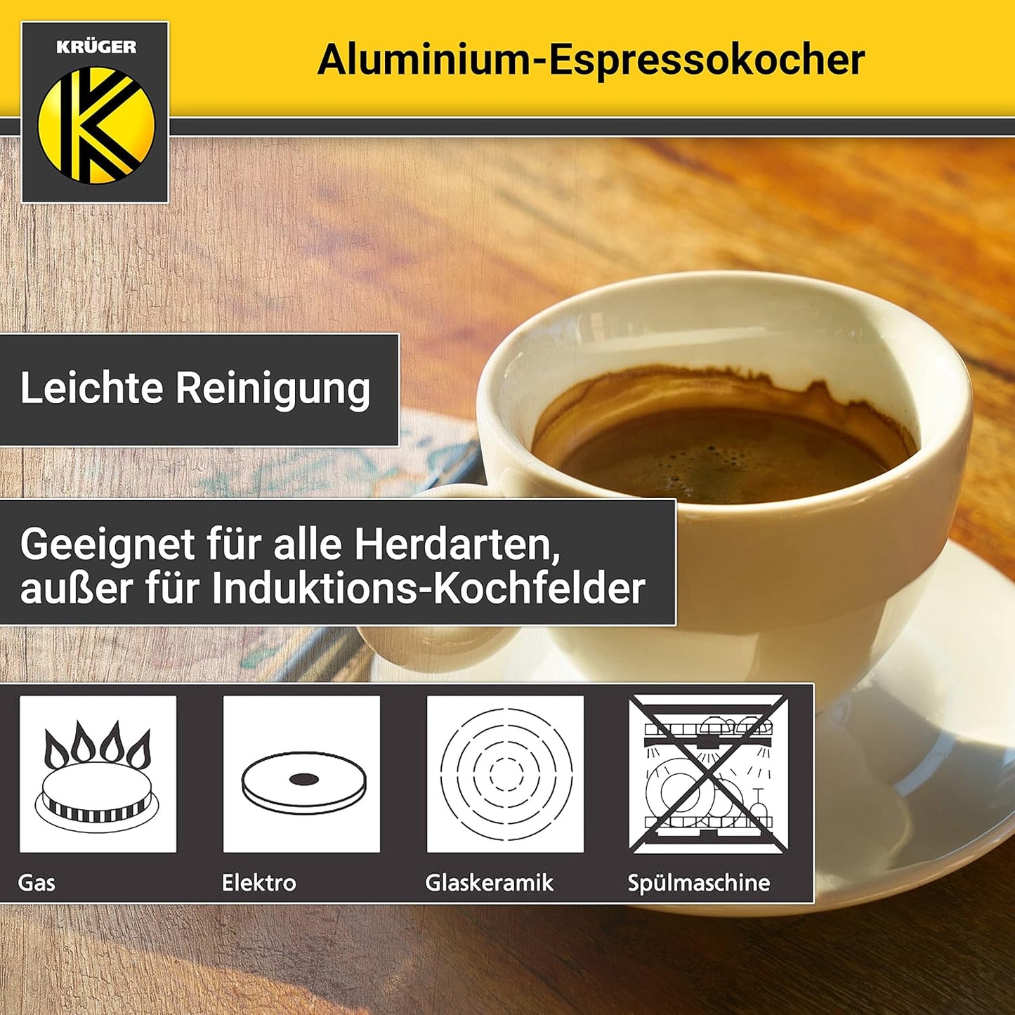Espressokocher mit Sicherheitsventil (1 Tasse), Silber 1 Tasse