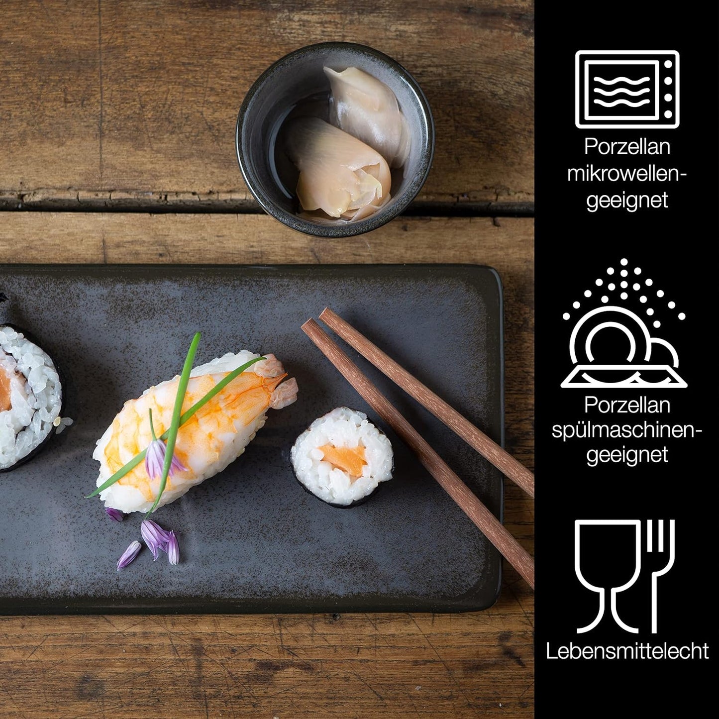 10-tlg. Sushi Geschirr Set, Grau