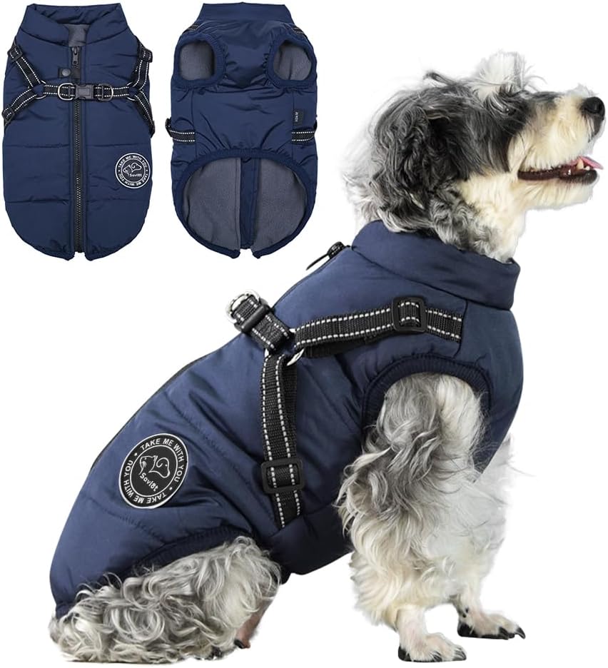 Hundejacke Winterweste mit Brustgurt, XL Dunkelblau