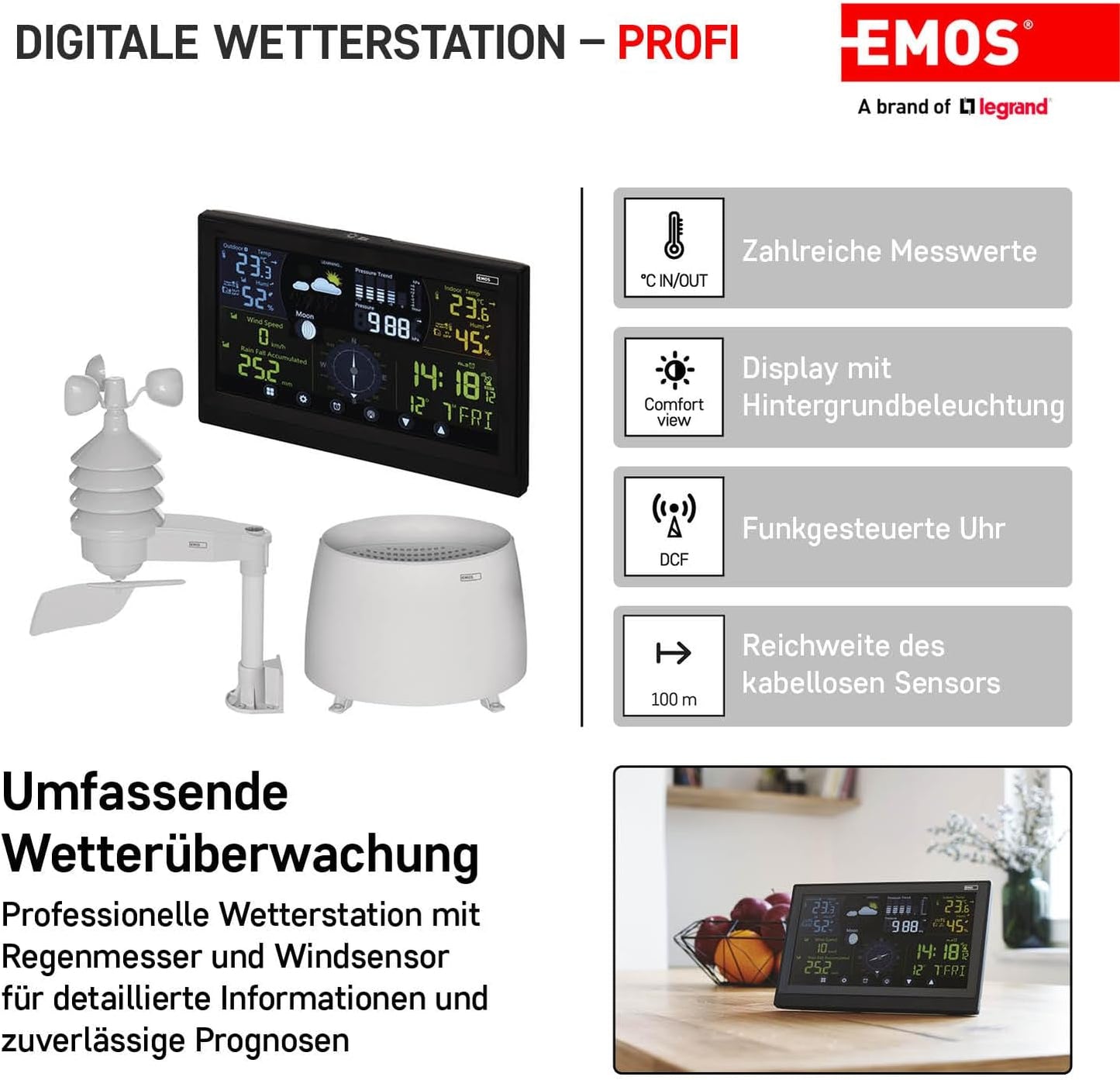 Funk-Wetterstation mit Aussensensor & Touchdisplay