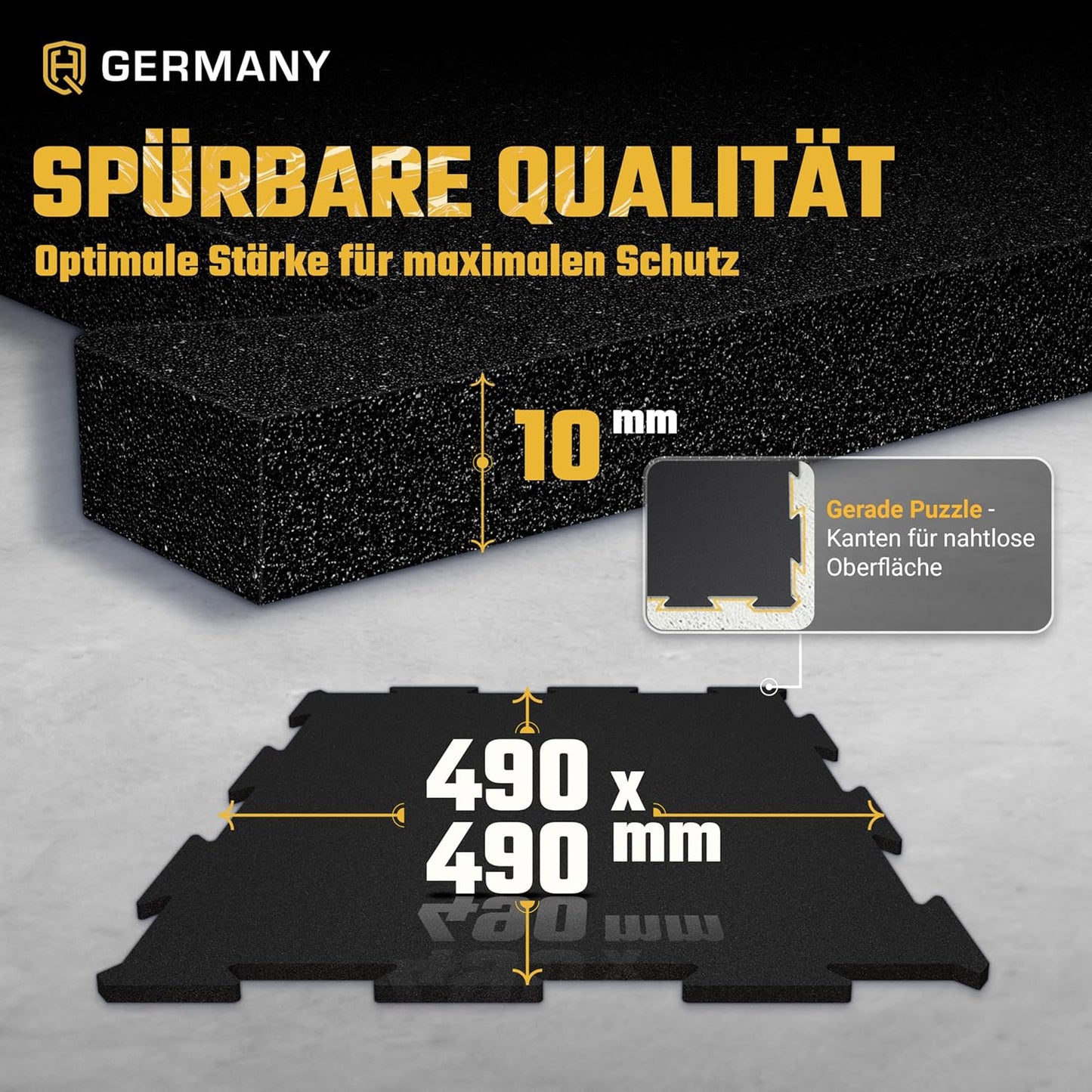 Bodenschutzmatten Set, Puzzle 10mm - Schwarz 4 Stück