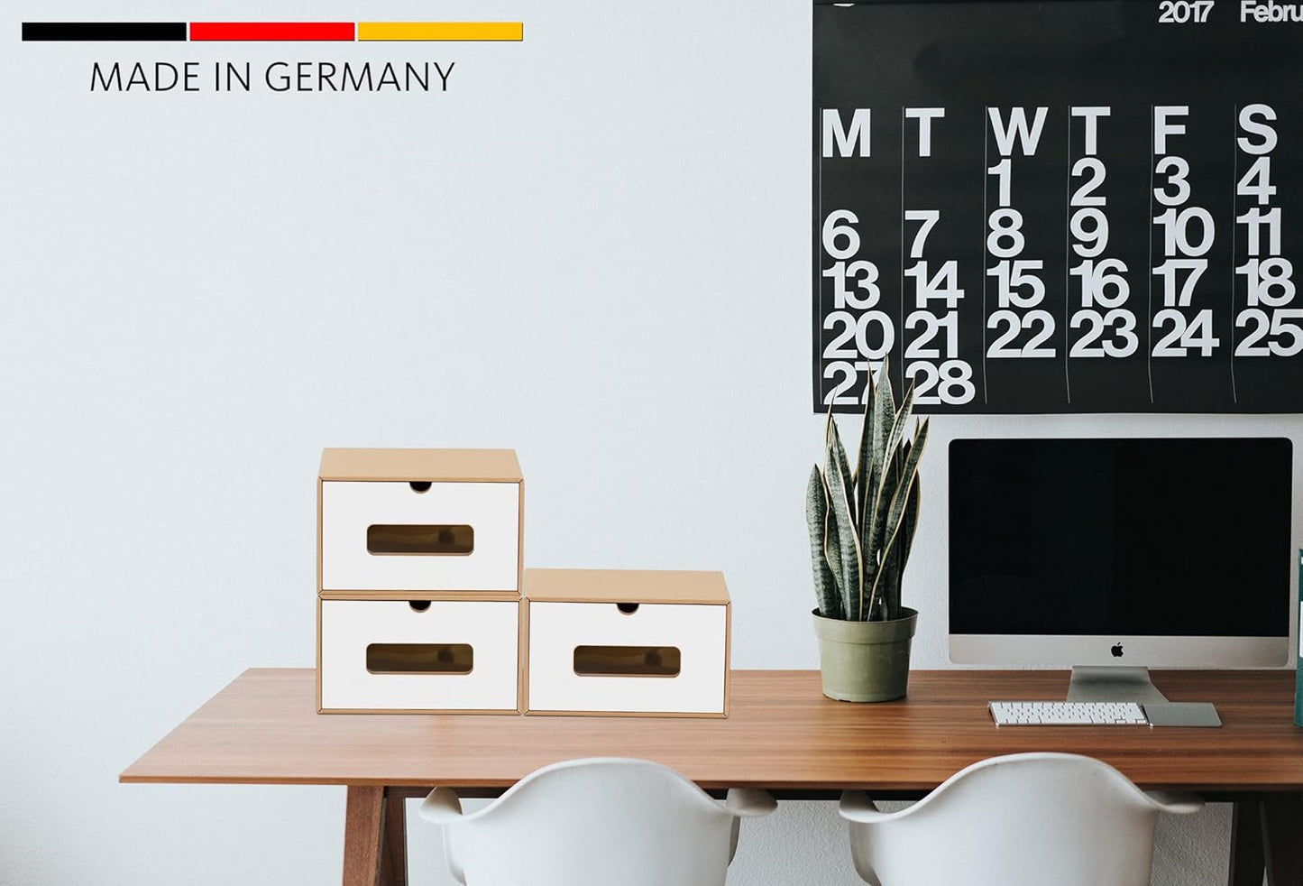 10er Boxen-Set mit Sichtfenster & Schublade, 10er Set Braun Weiß