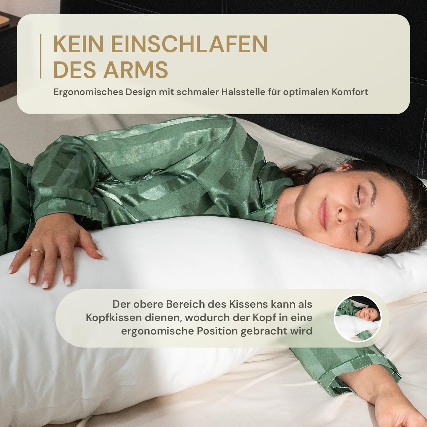Ergonomisches Seitenschläferkissen, individuell befüllbar, Weiss Kissen + Bezug
