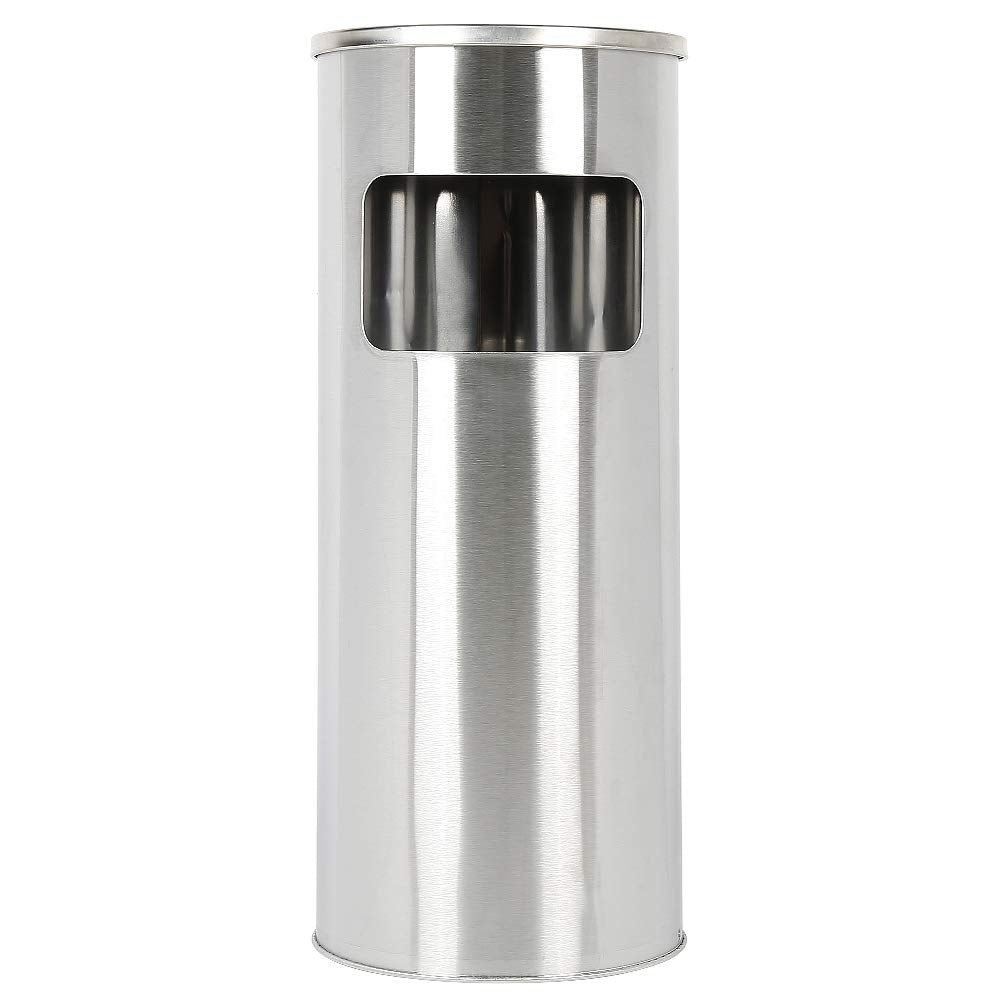 Edelstahl-Mülleimer mit Aschenbecheraufsatz, 25 X 25 X 60 Cm – Silber (1 Stück)