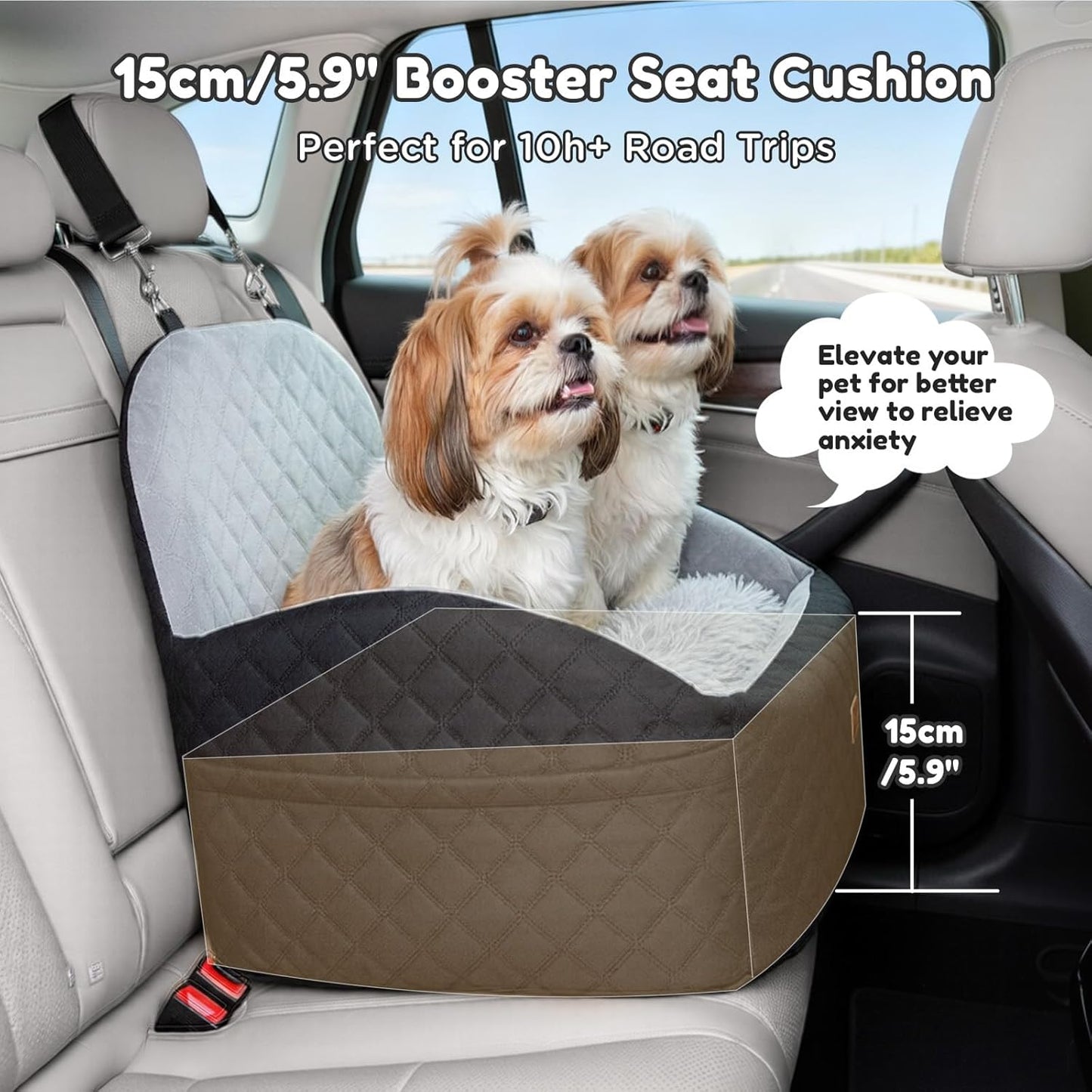 Wende-Hundeautositz mit Sicherheitsgurt, Schwarz / Grau S