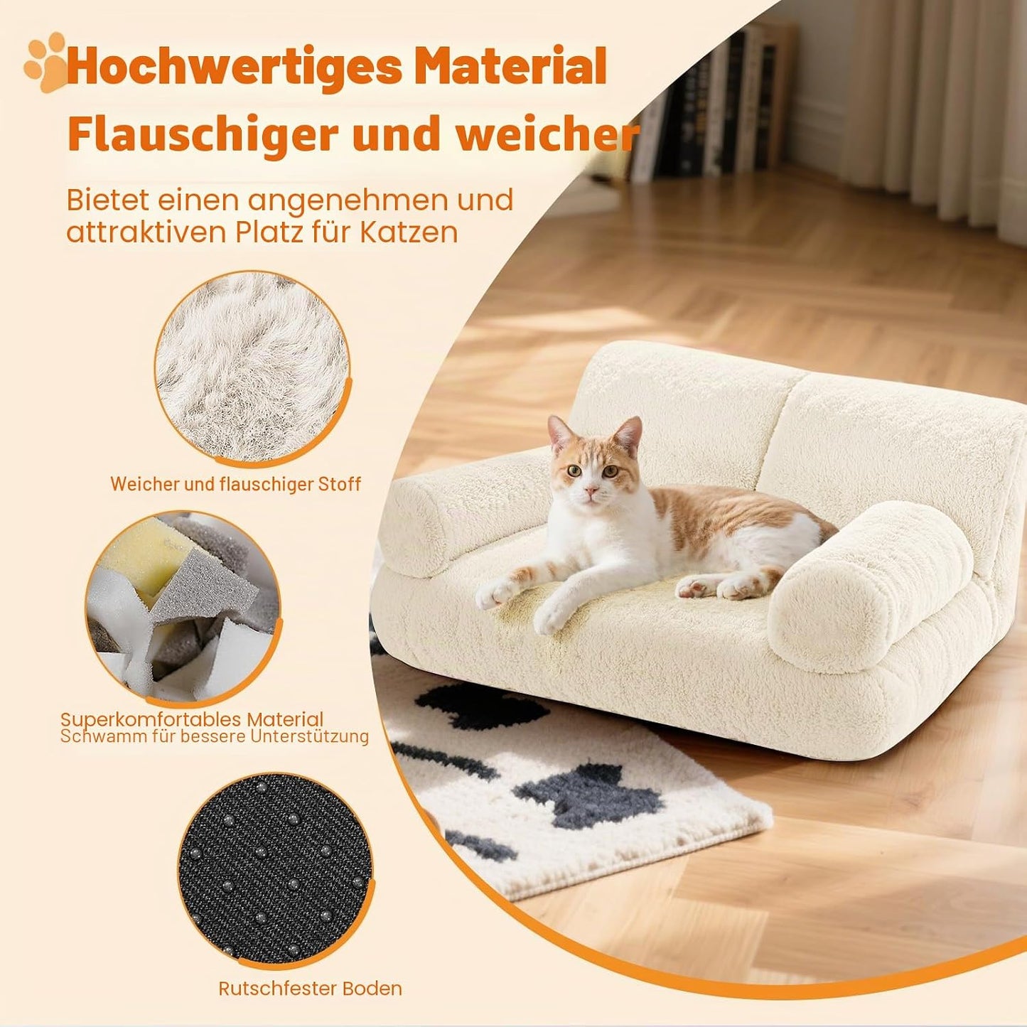 Orthopädisches Katzen- und Hundesofa mit abnehmbarem Bezug, Milky white 1