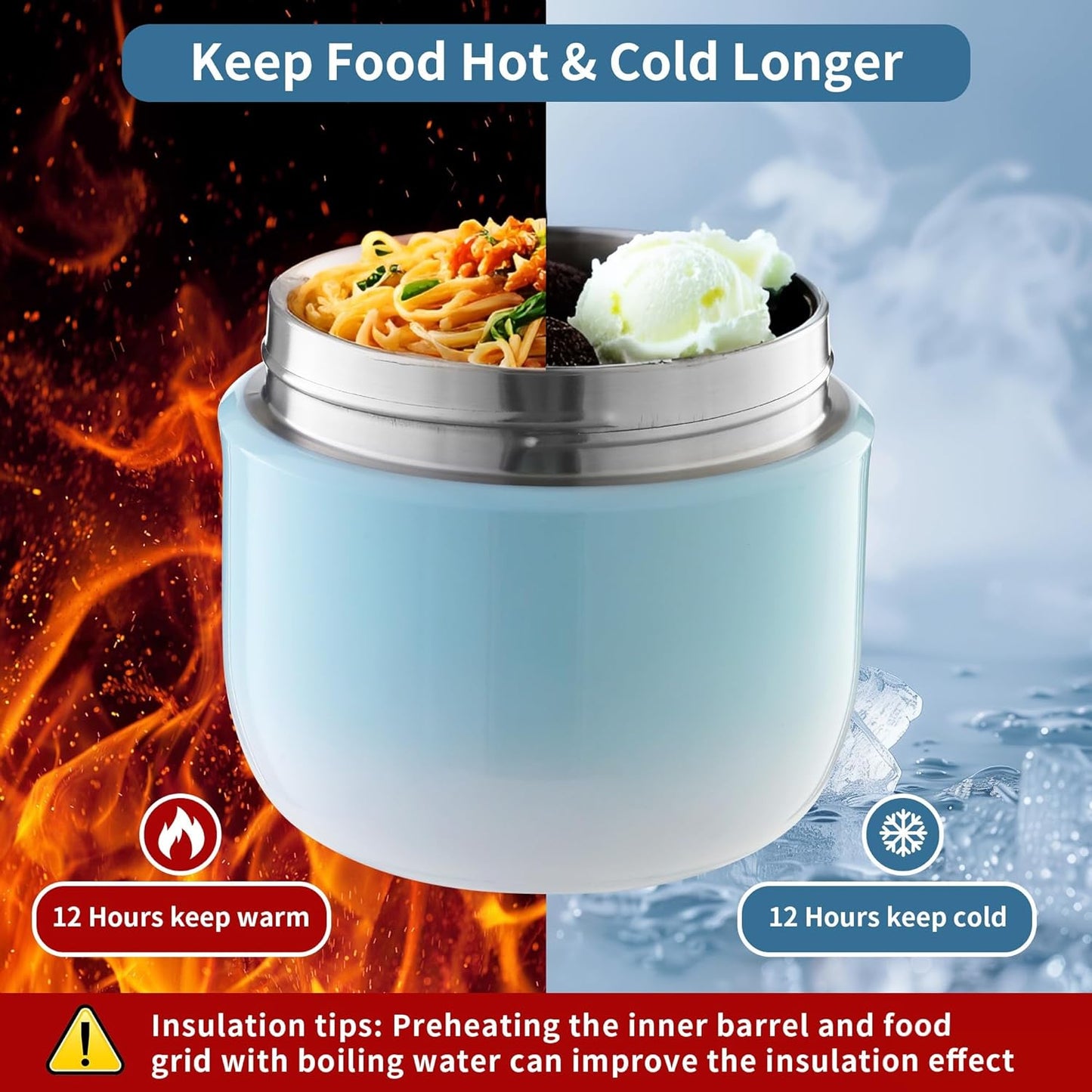 Thermobehälter für Essen 1200ml Warmhaltebox, Blau