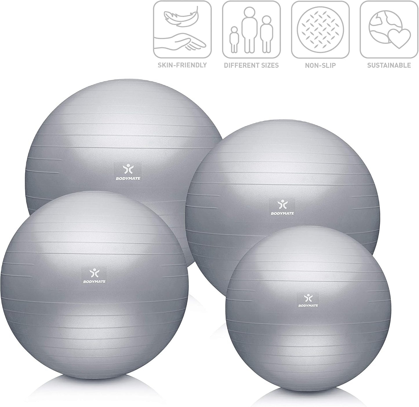 Gymnastikball Sitzball mit Pumpe 85 cm, Silber 85 cm (für Körpergröße ab 186cm)