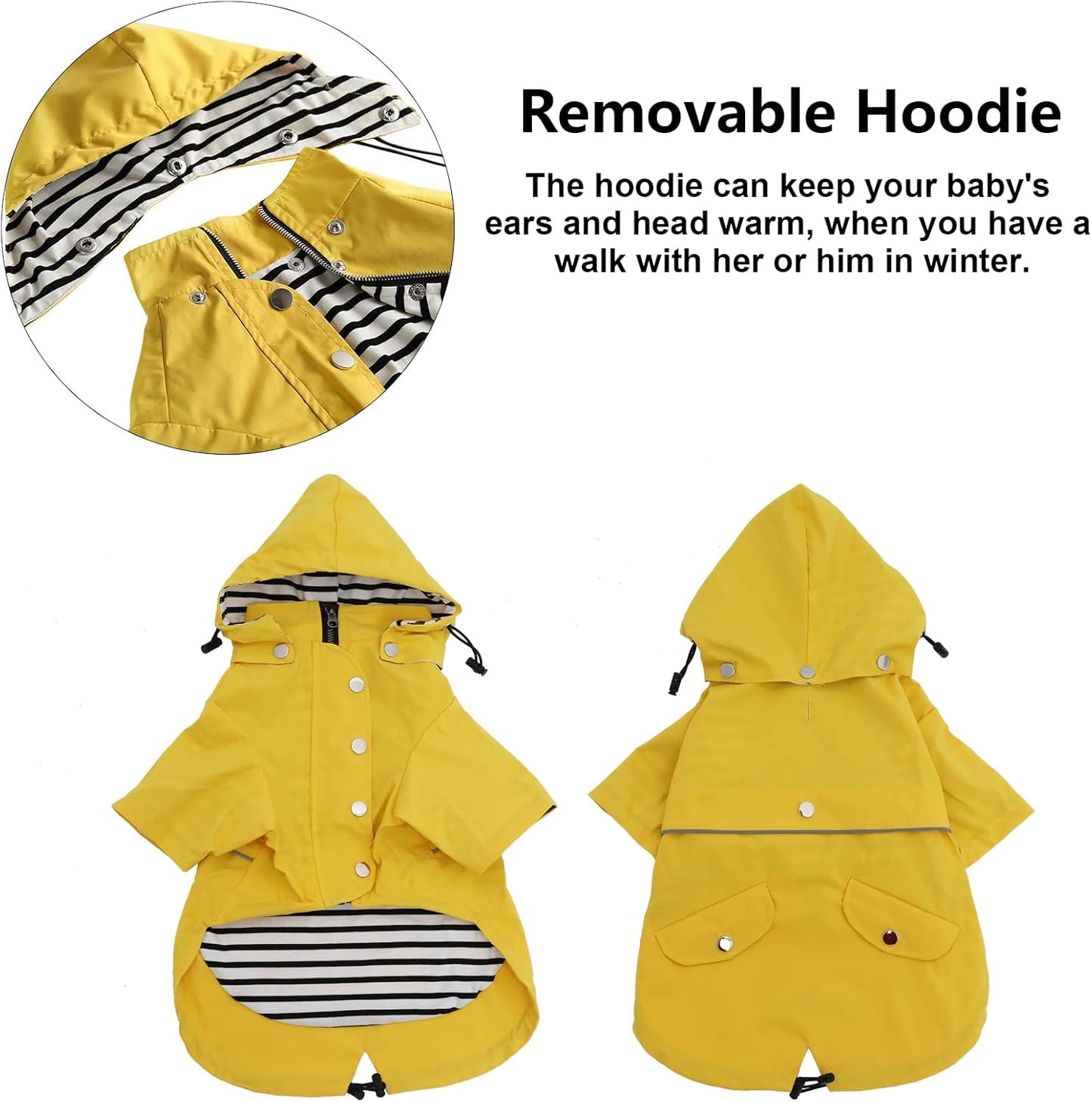 Hunde-Regenjacke mit abnehmbarer Kapuze, XS Gelb