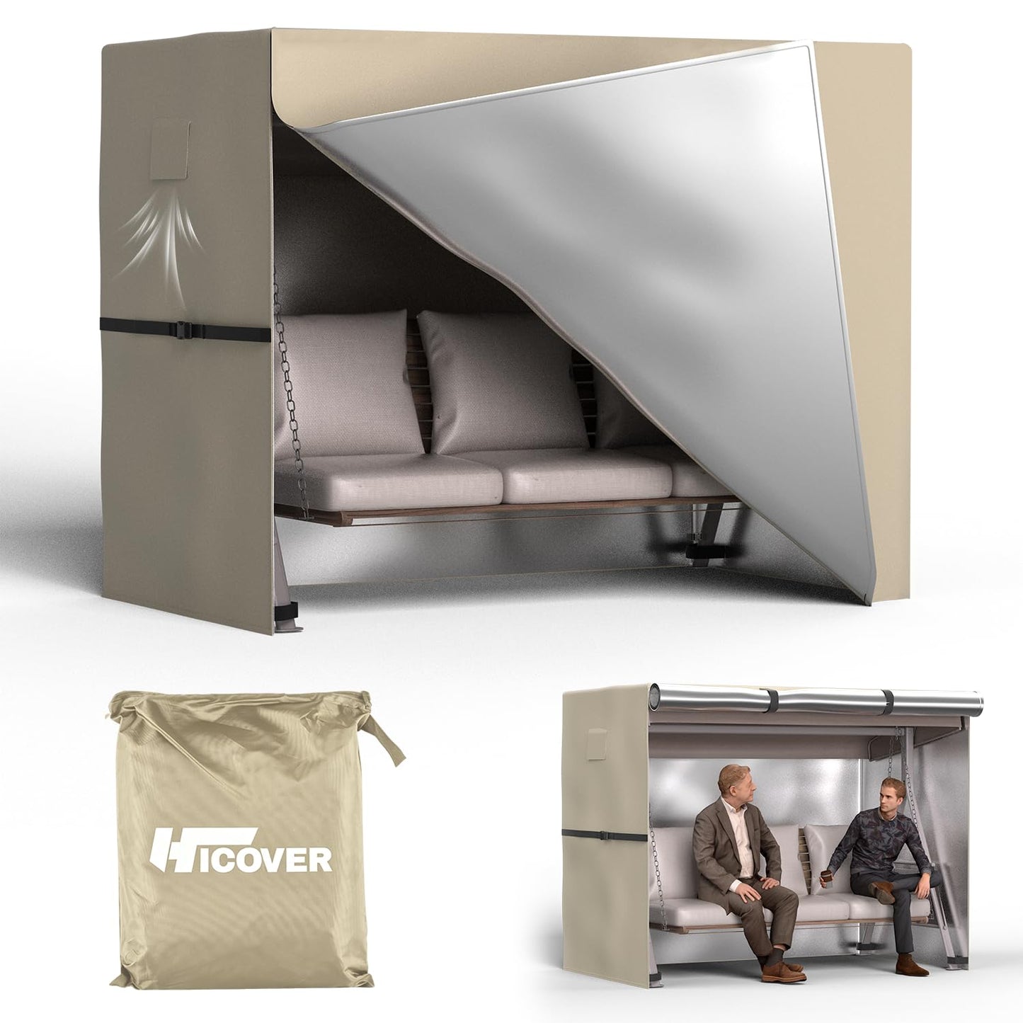 Hollywoodschaukel Abdeckung für 2-Sitzer (175x125x160cm), Khaki 175x125x160cm
