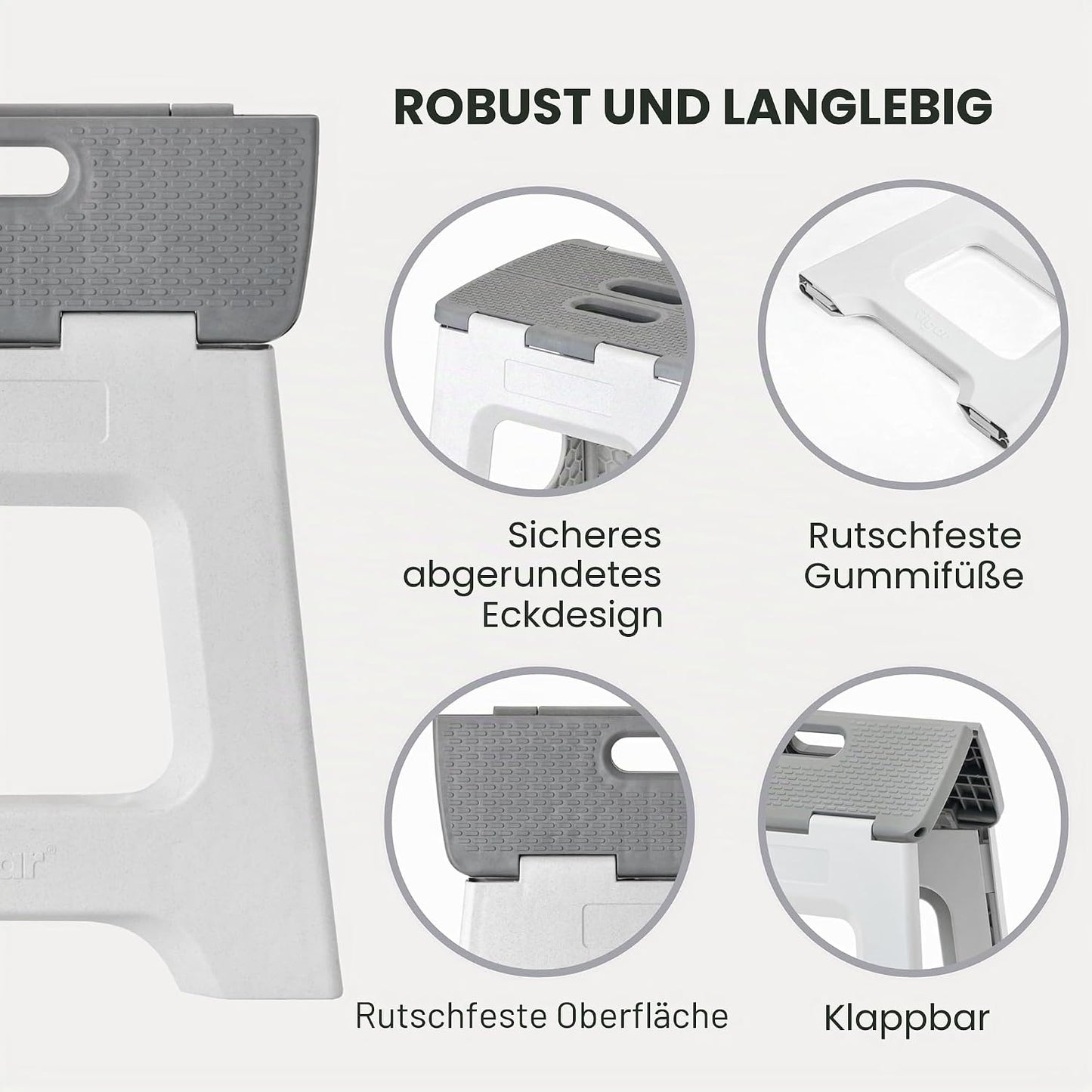 Zusammenklappbarer Hocker, Grau Zeroline 32 cm, 1-Step