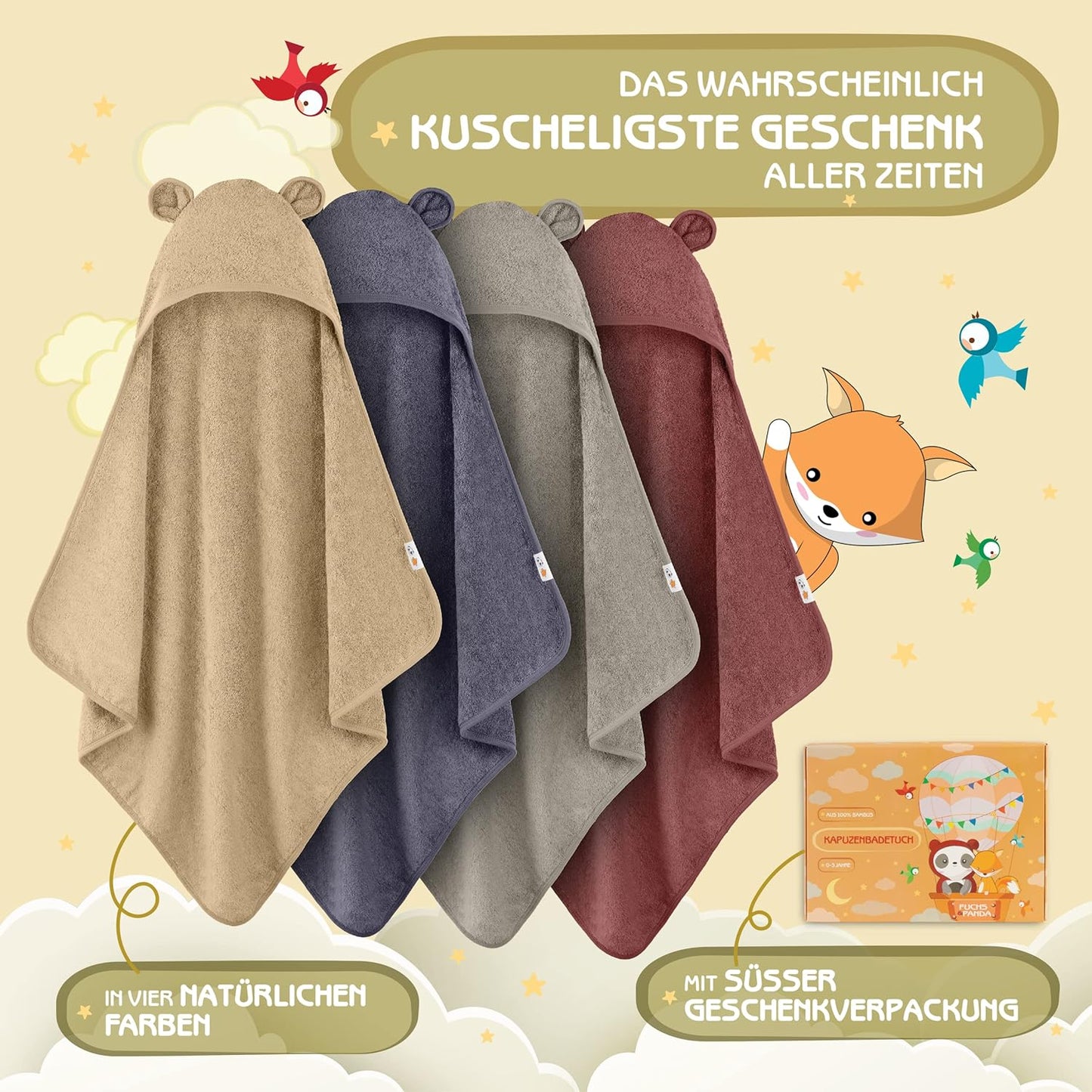 Baby Kapuzenhandtuch (extra dick & weich) 75x75cm, Mojave-beige